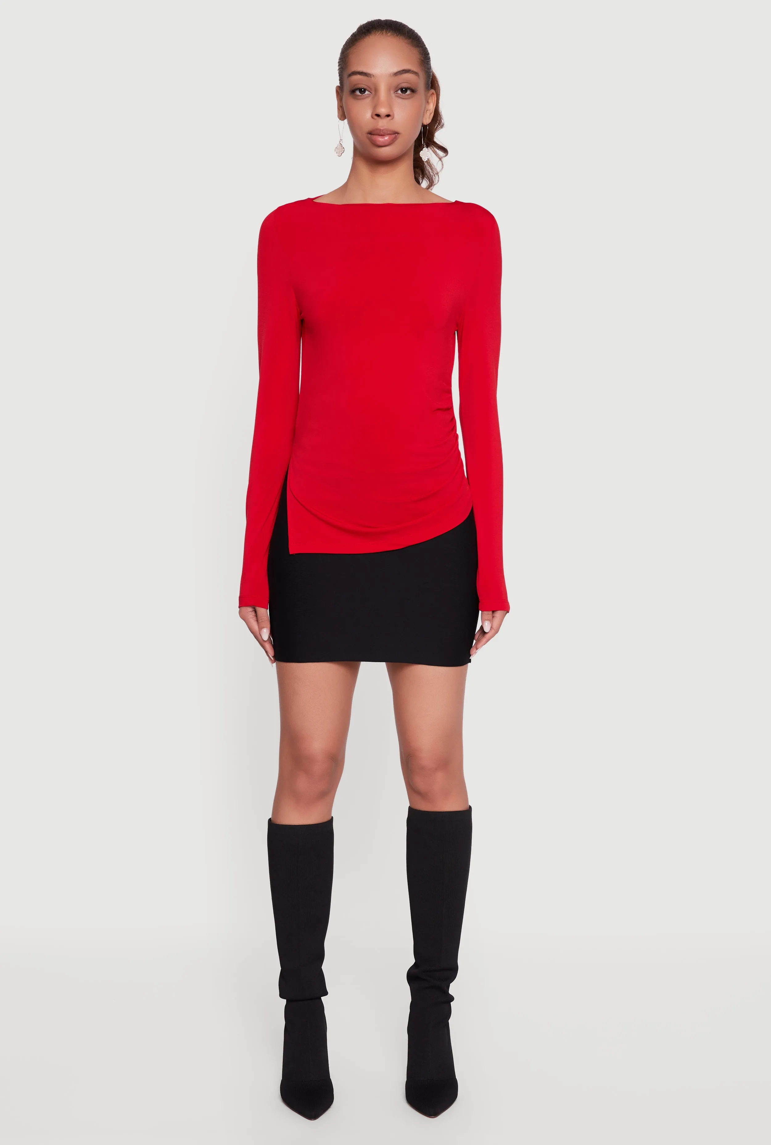 Long Sleeve Side Ruched Scoop Neck Blouse sold by Rainbow product image thumbnail 3