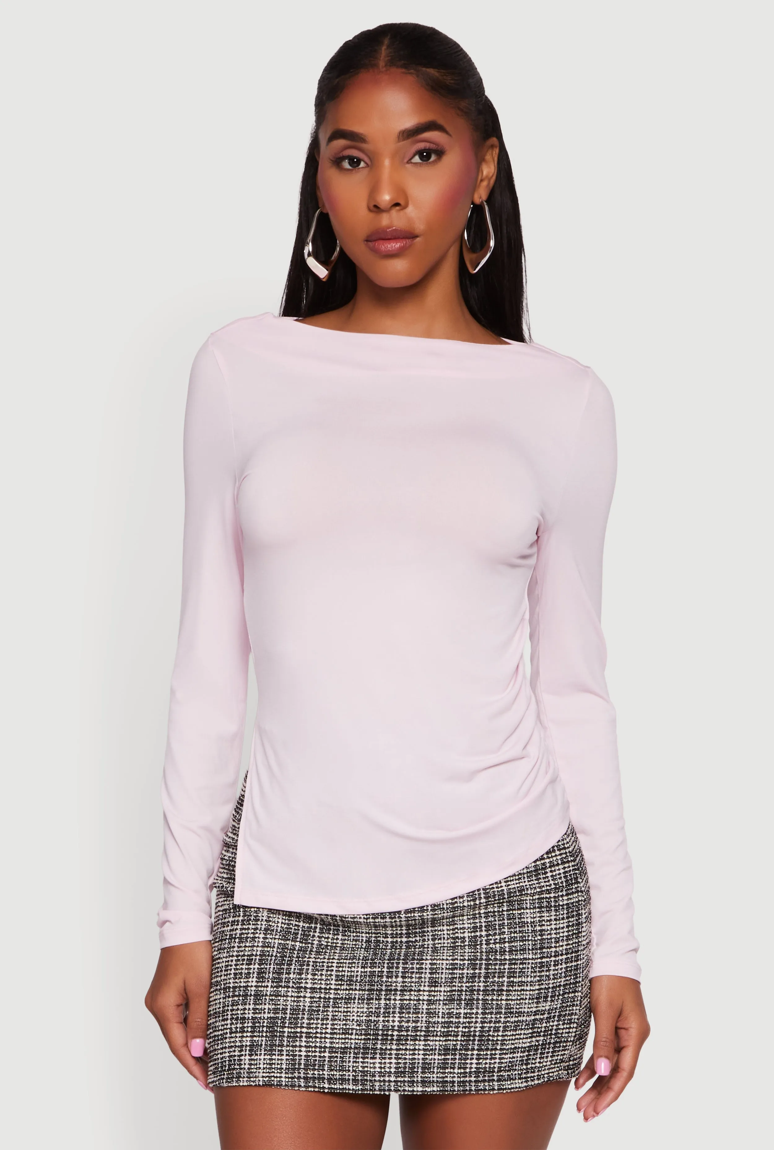 Long Sleeve Side Ruched Scoop Neck Blouse sold by Rainbow product image thumbnail 2