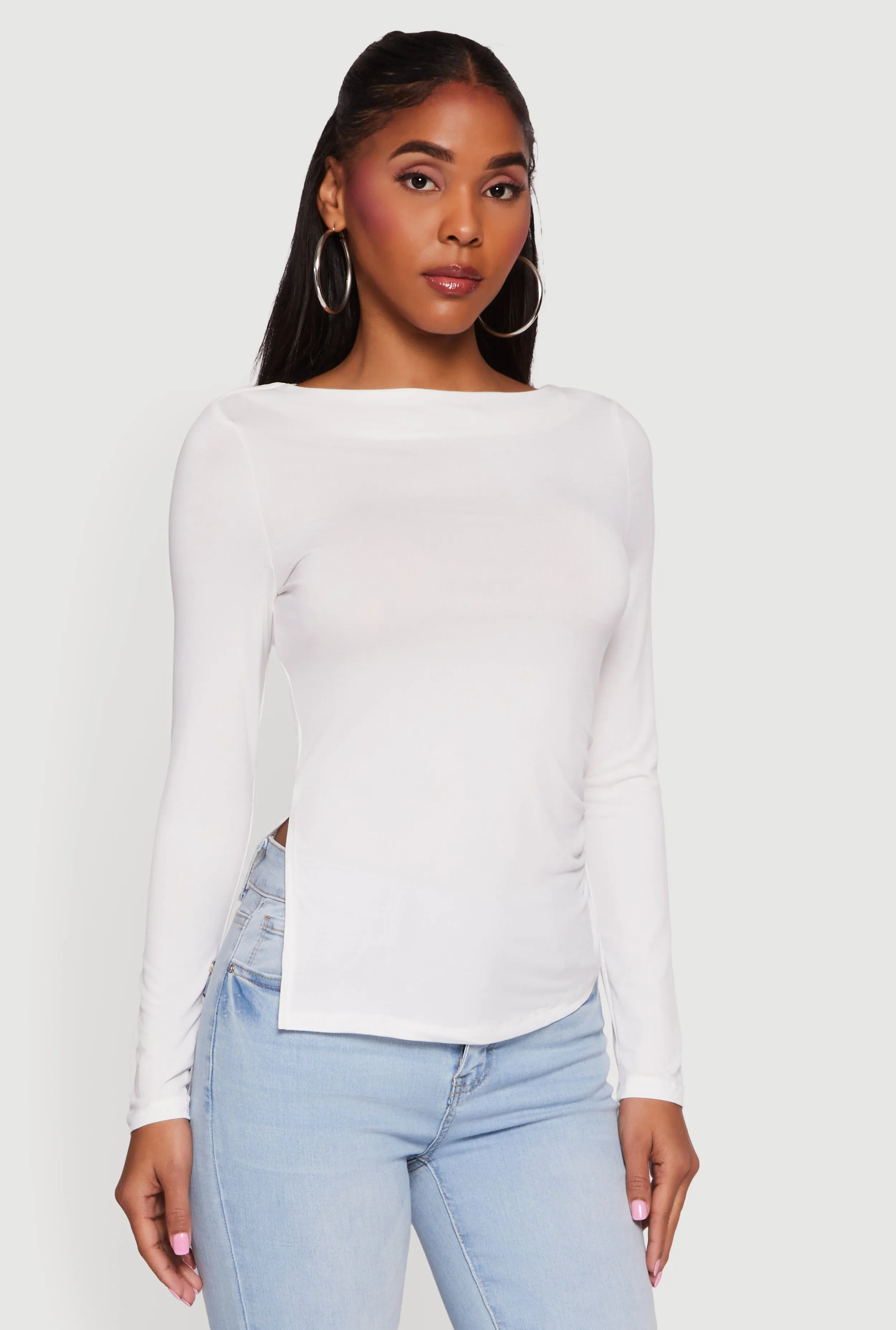 Long Sleeve Side Ruched Scoop Neck Blouse sold by Rainbow product image thumbnail 2