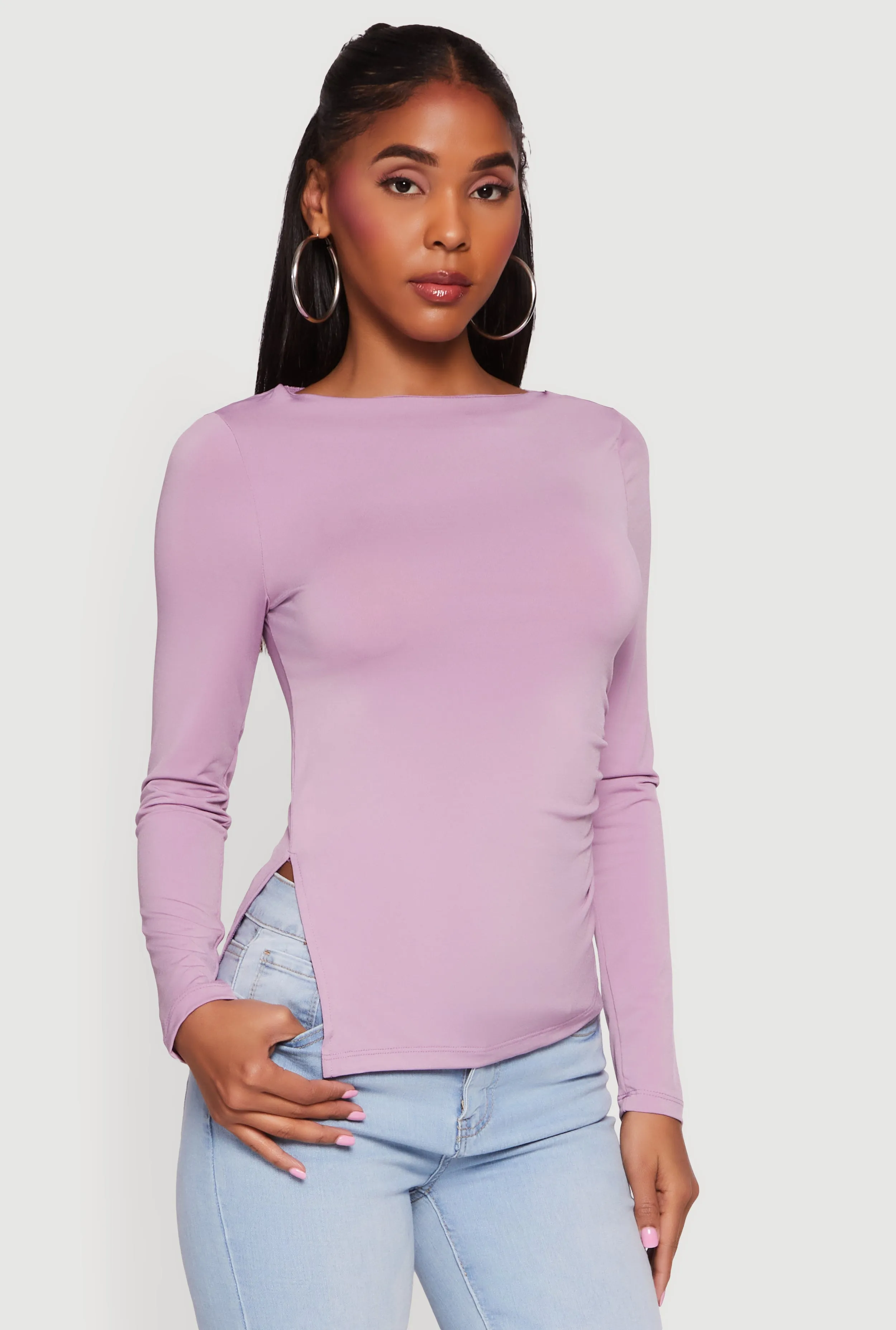 Long Sleeve Side Ruched Scoop Neck Blouse sold by Rainbow product image thumbnail 2