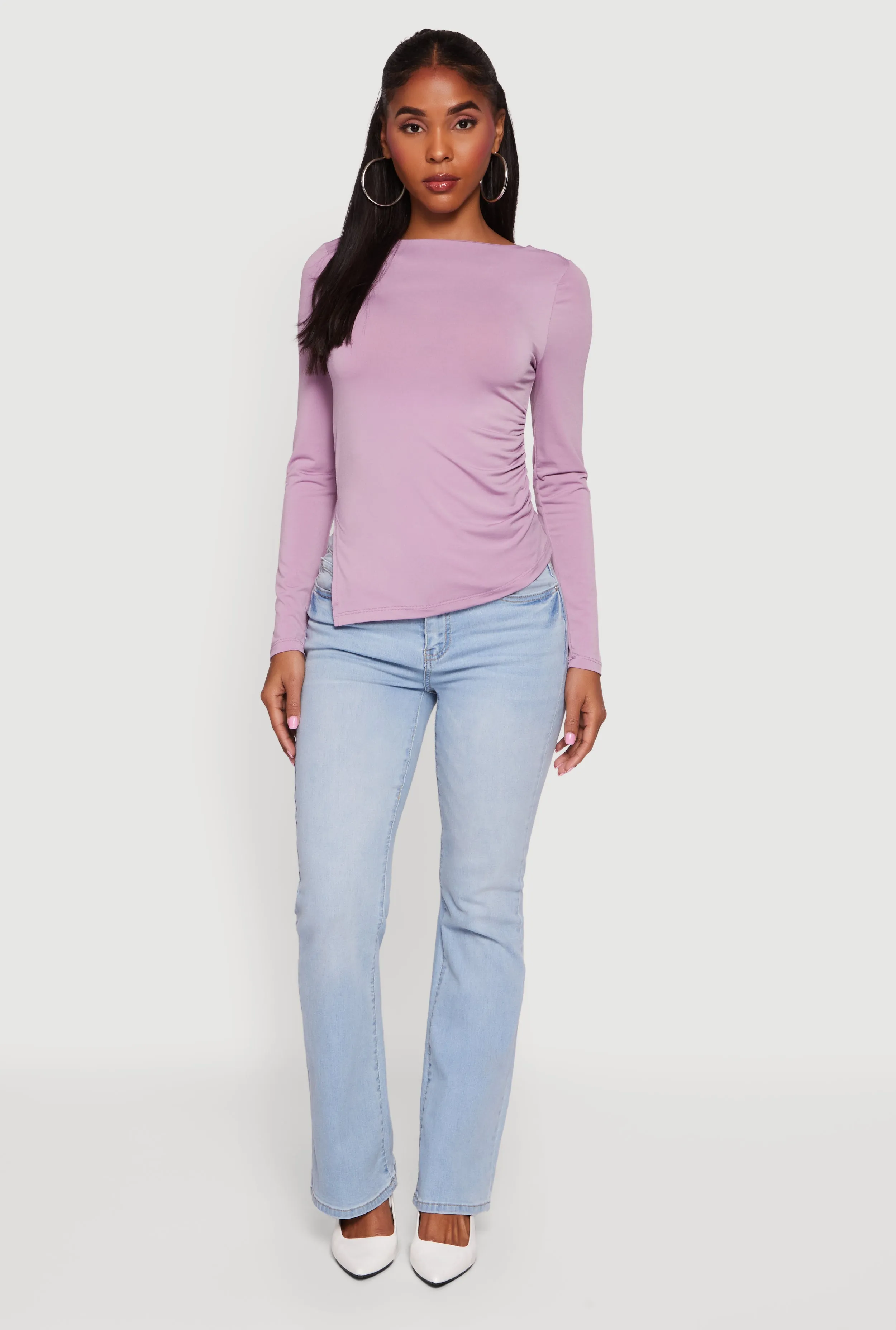 Long Sleeve Side Ruched Scoop Neck Blouse sold by Rainbow product image thumbnail 3