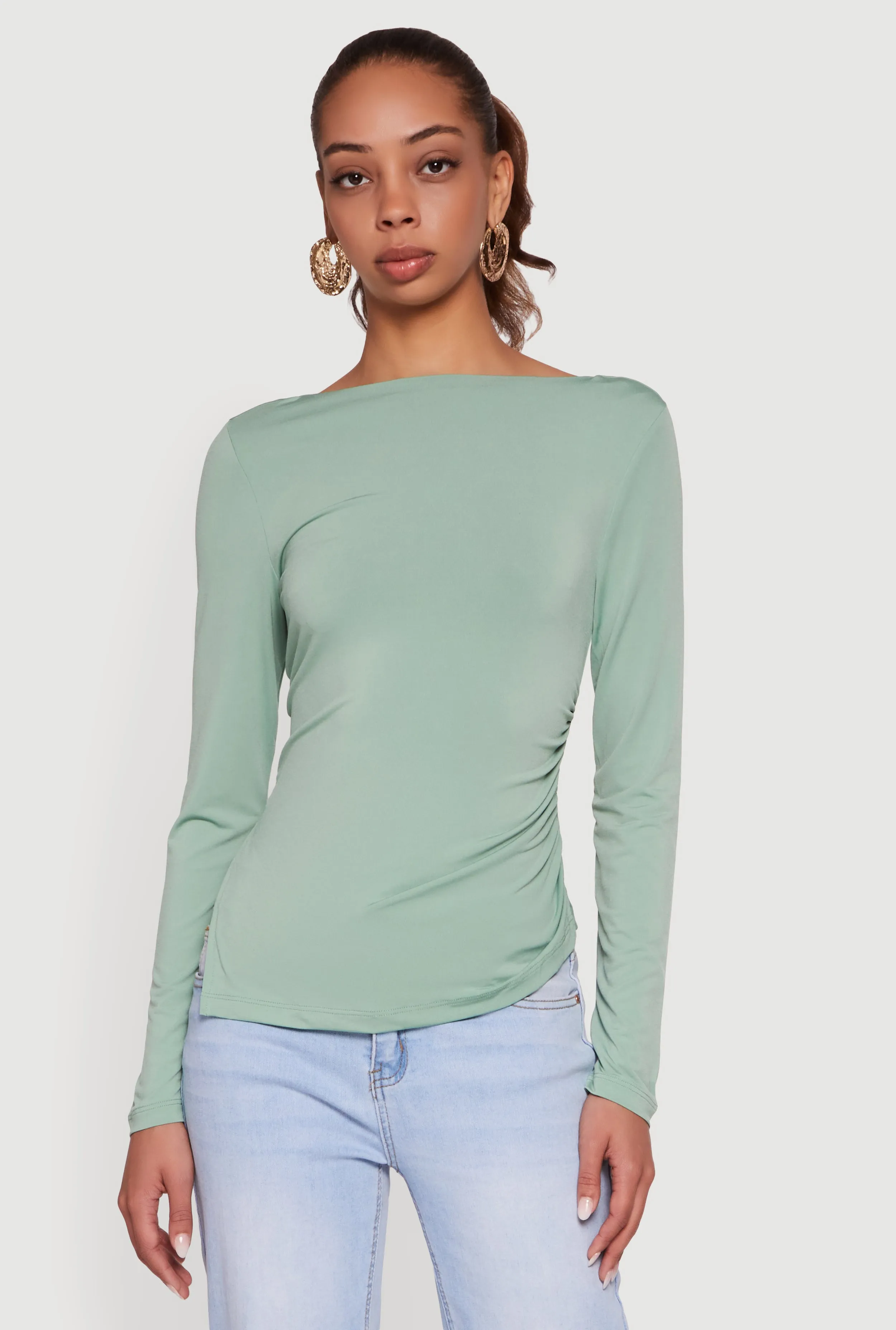 Long Sleeve Side Ruched Scoop Neck Blouse sold by Rainbow product image thumbnail 2