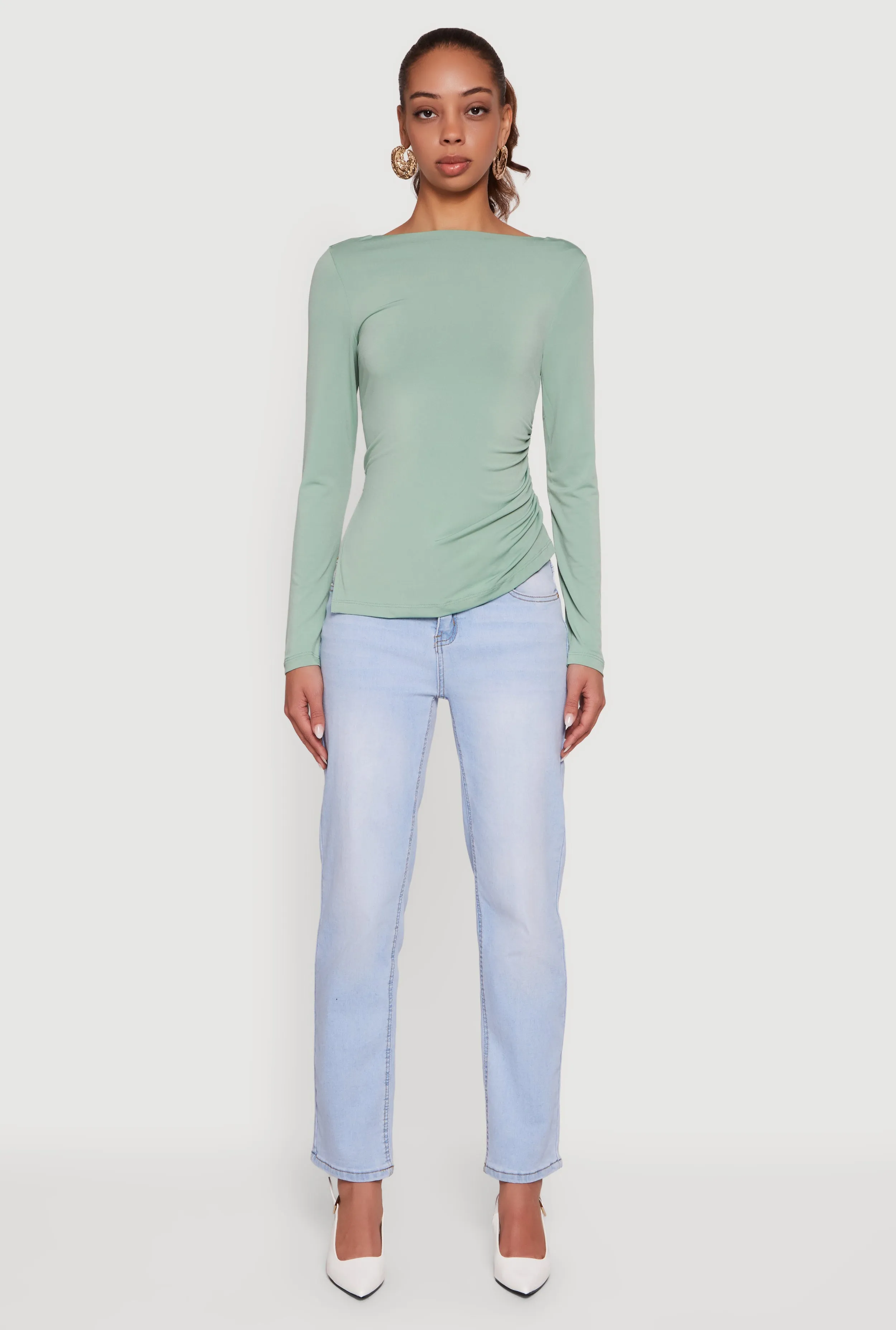 Long Sleeve Side Ruched Scoop Neck Blouse sold by Rainbow product image thumbnail 3