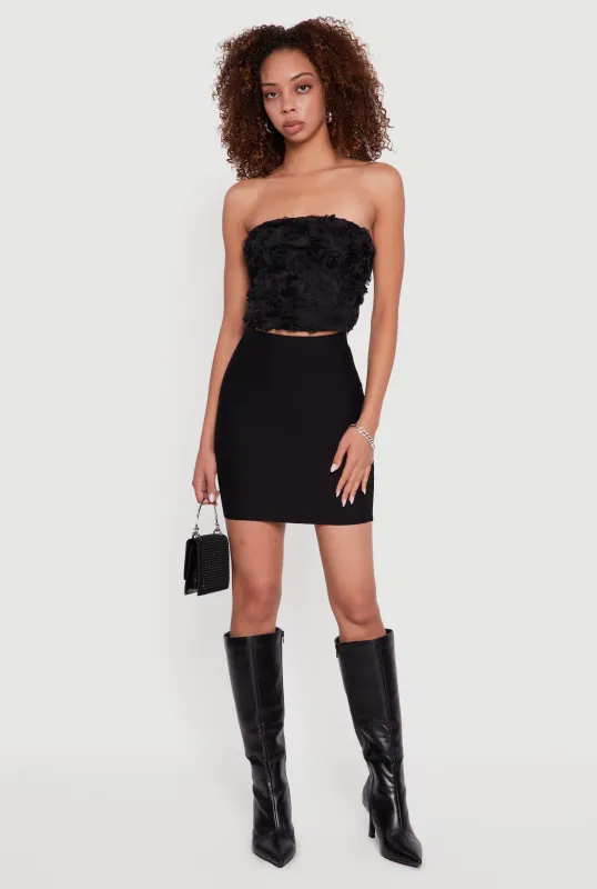 Rose Applique Cropped Tube Top made by Rainbow