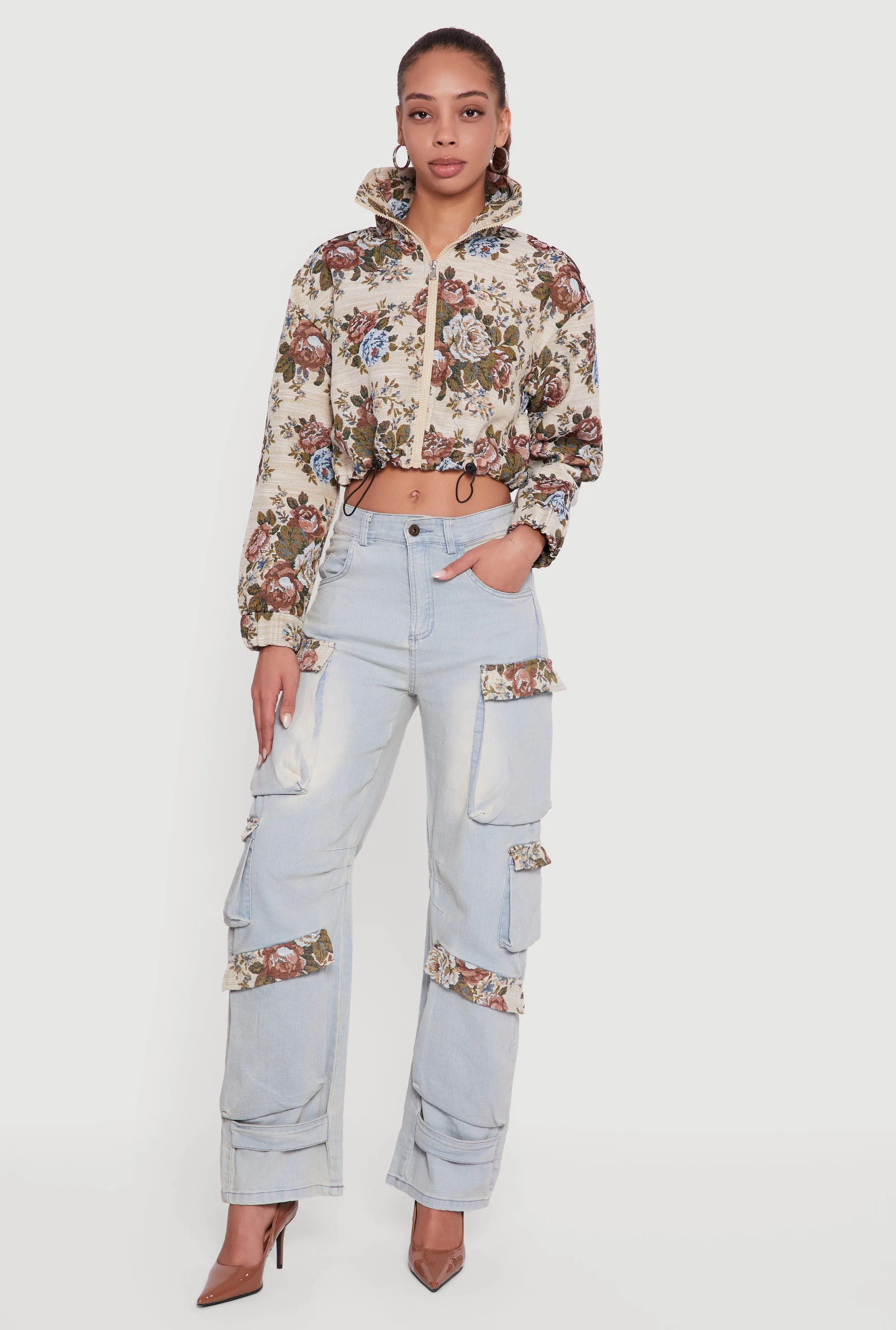 Jacquard Trim Cargo Pocket Acid Wash Jeans sold by Rainbow product image thumbnail 2