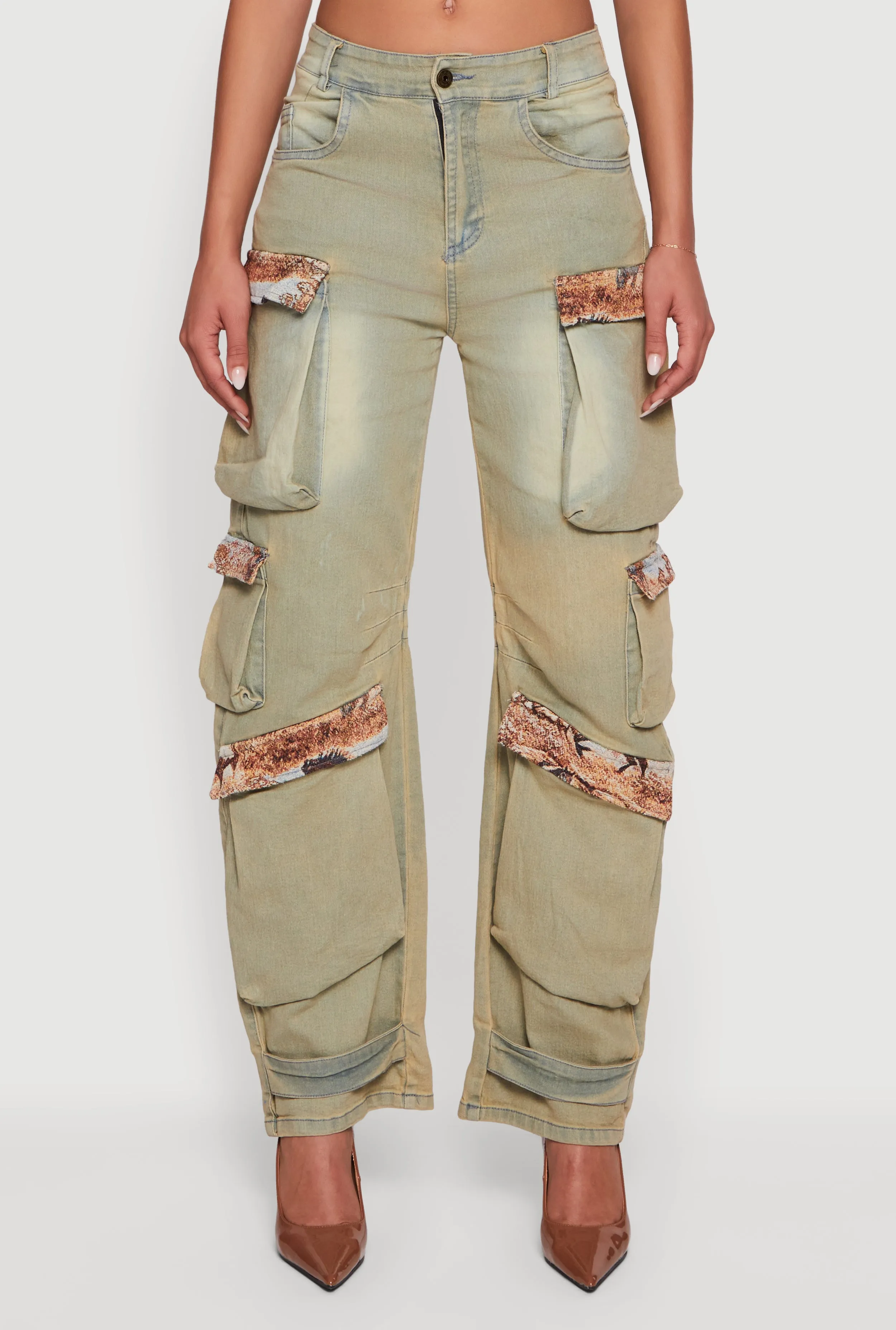 Jacquard Trim Cargo Pocket Acid Wash Jeans sold by Rainbow product image thumbnail 3