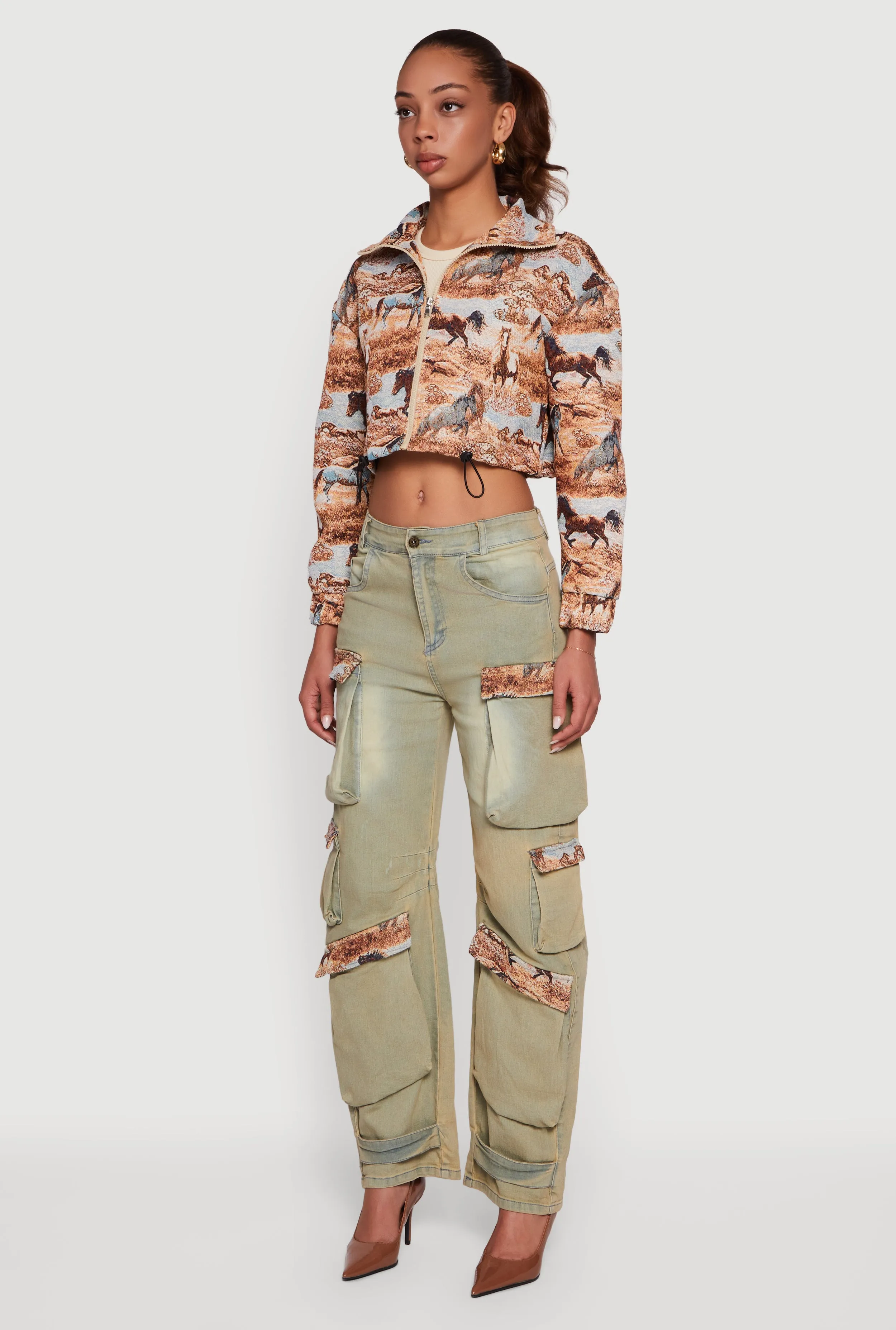 Jacquard Trim Cargo Pocket Acid Wash Jeans sold by Rainbow product image thumbnail 5