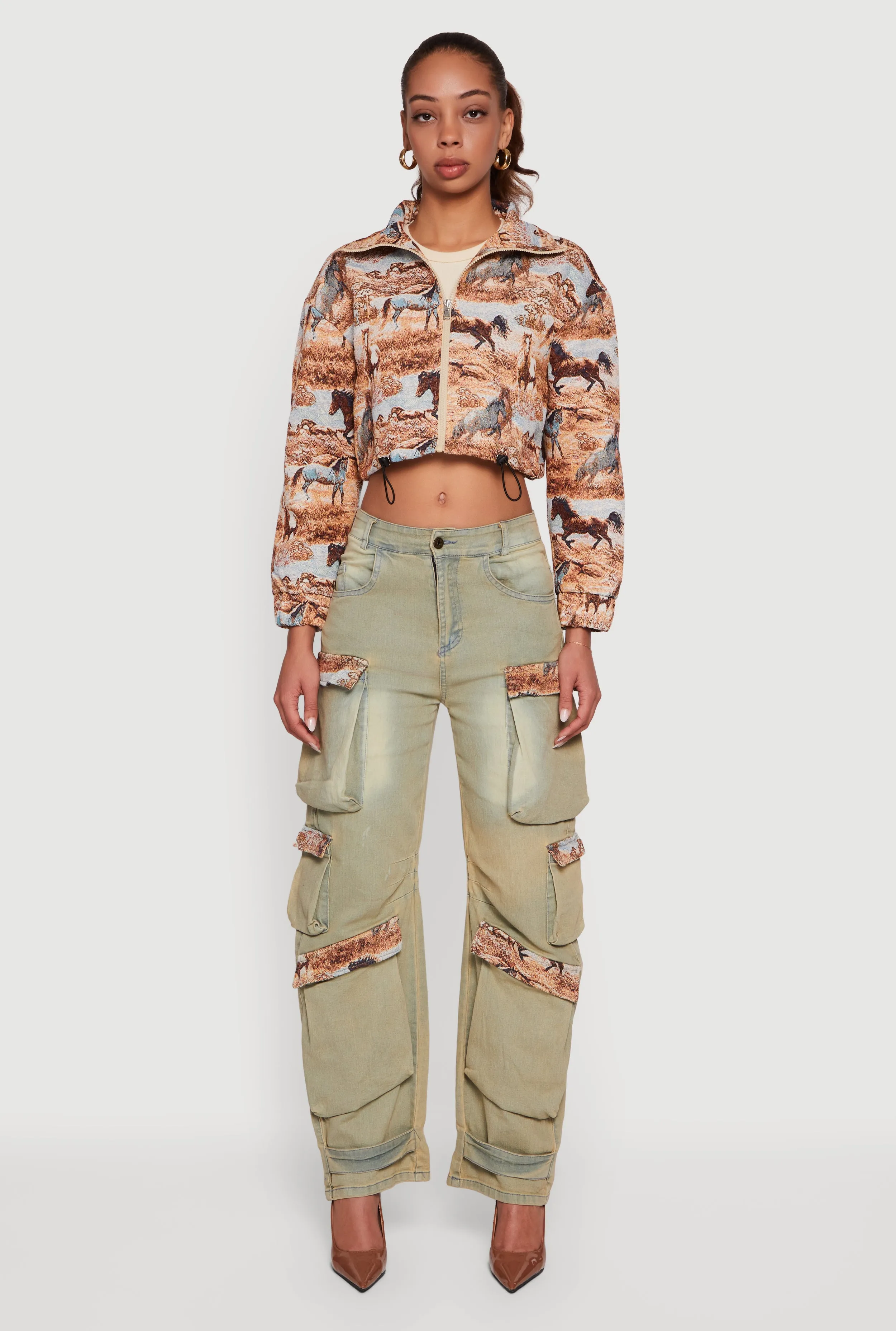 Jacquard Trim Cargo Pocket Acid Wash Jeans sold by Rainbow product image thumbnail 2