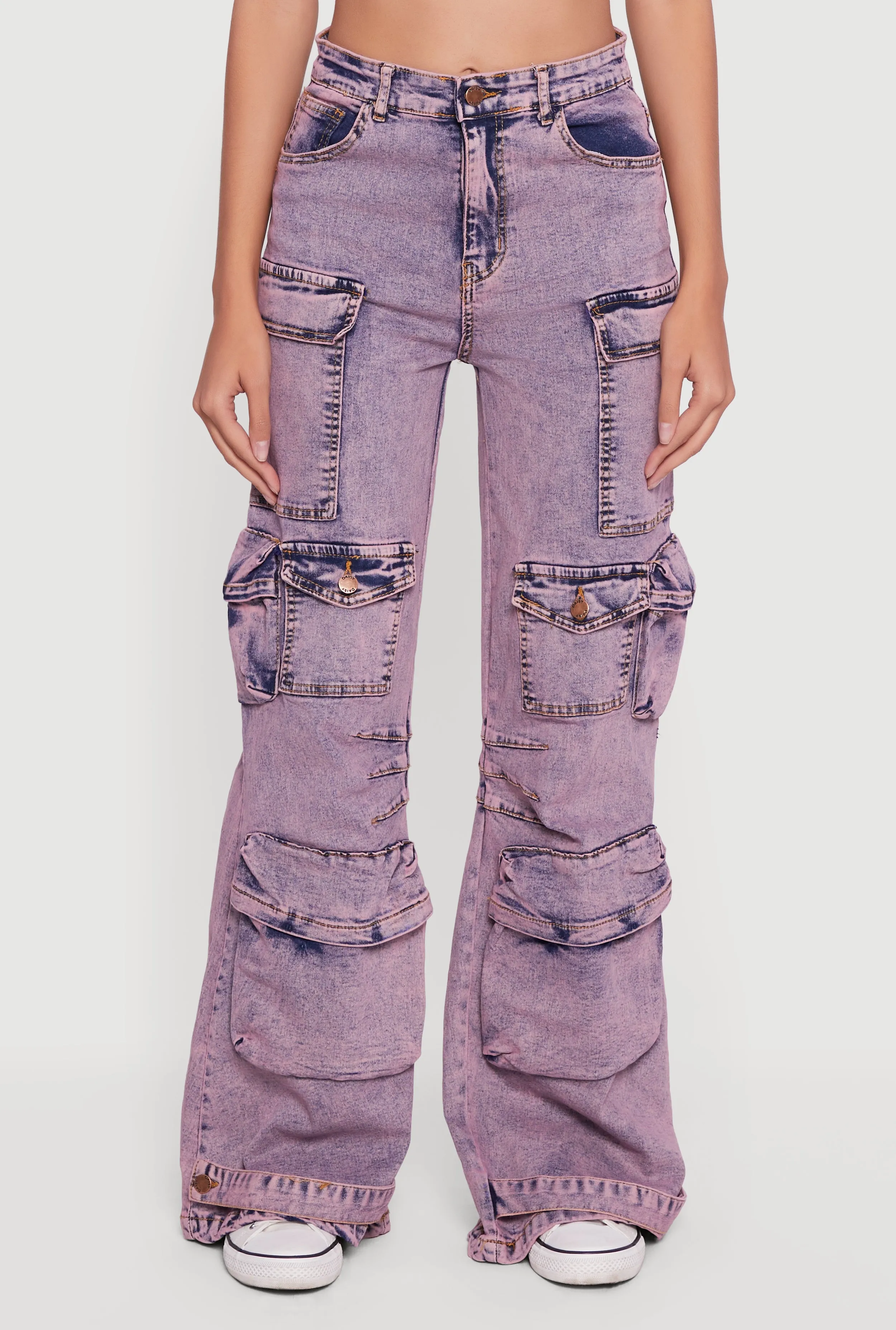 Acid Wash Flare Leg Utility Jeans sold by Rainbow product image thumbnail 5