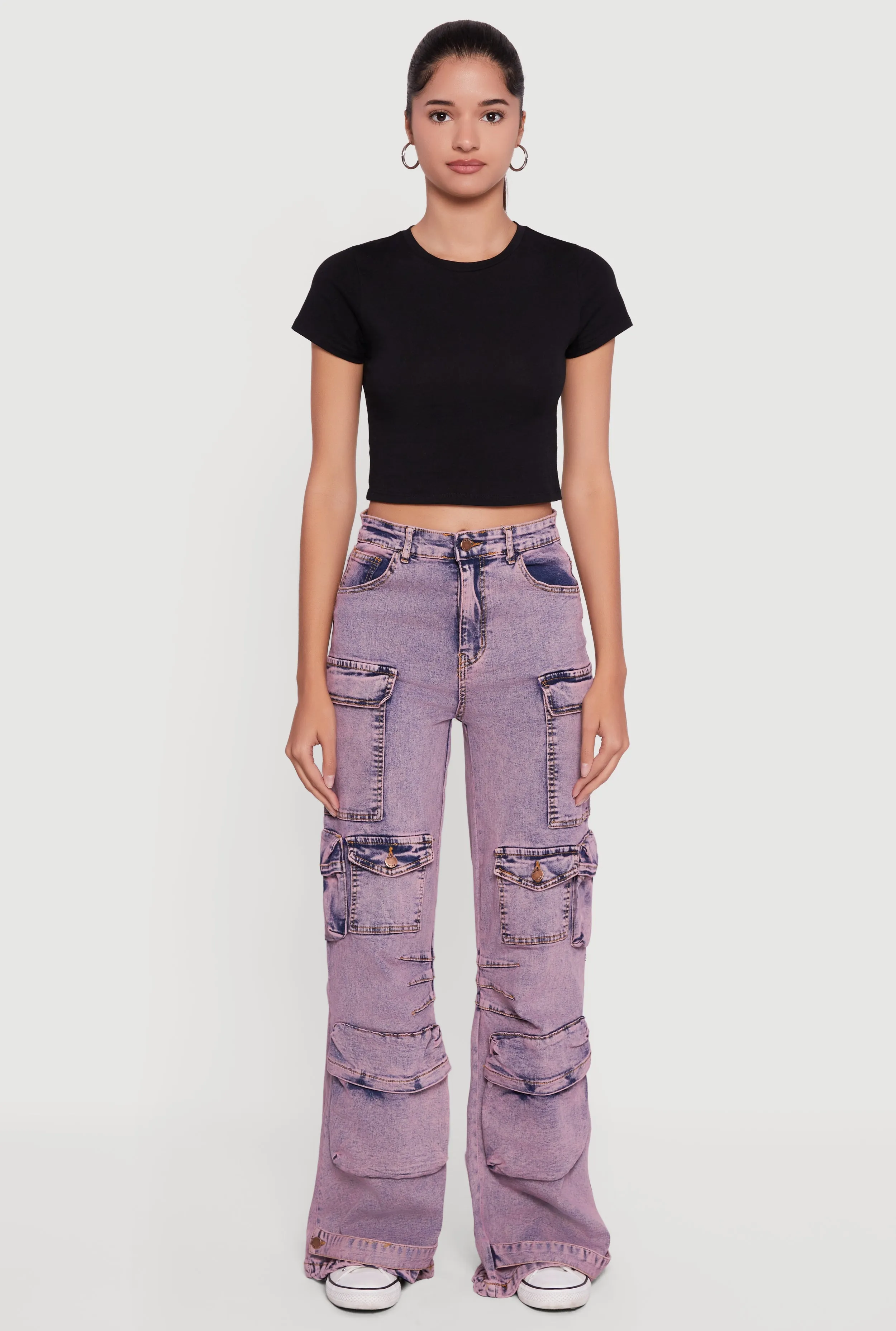 Acid Wash Flare Leg Utility Jeans sold by Rainbow product image thumbnail 2