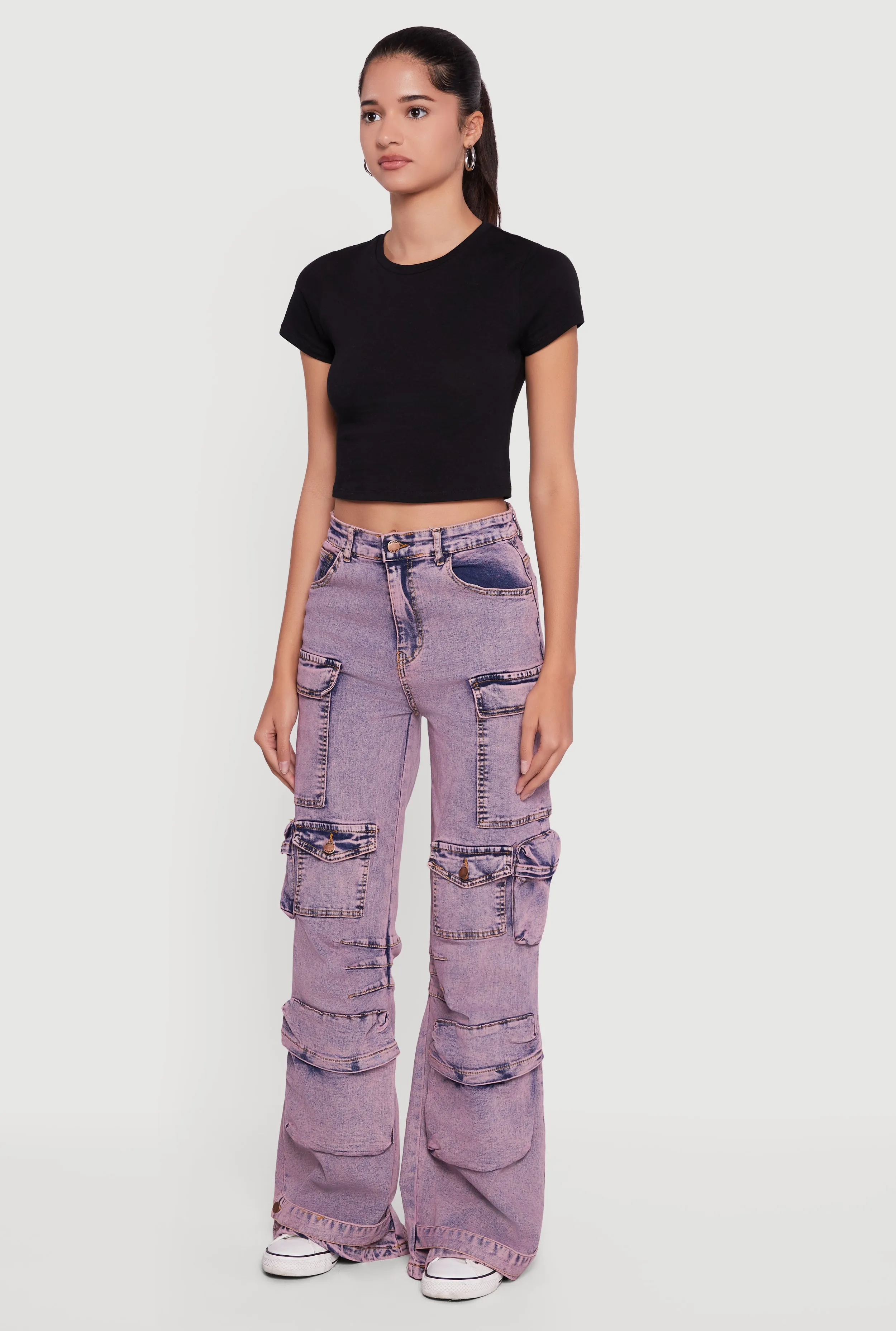 Acid Wash Flare Leg Utility Jeans sold by Rainbow product image thumbnail 3