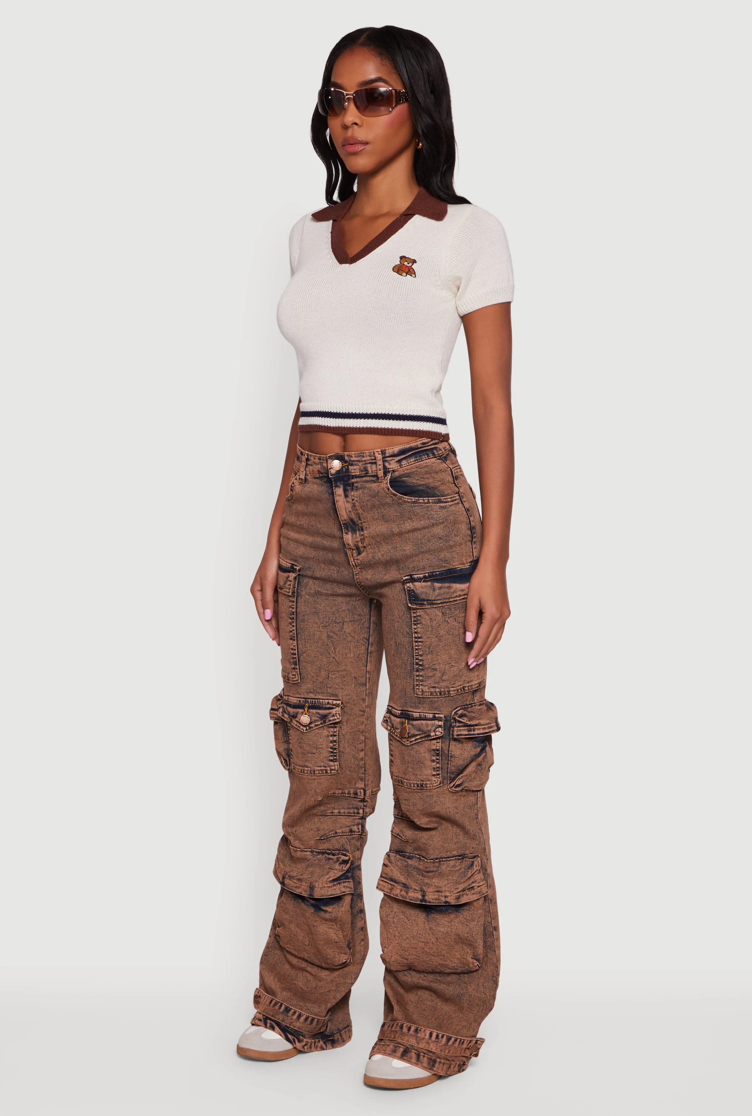 Acid Wash Flare Leg Utility Jeans sold by Rainbow product image thumbnail 3