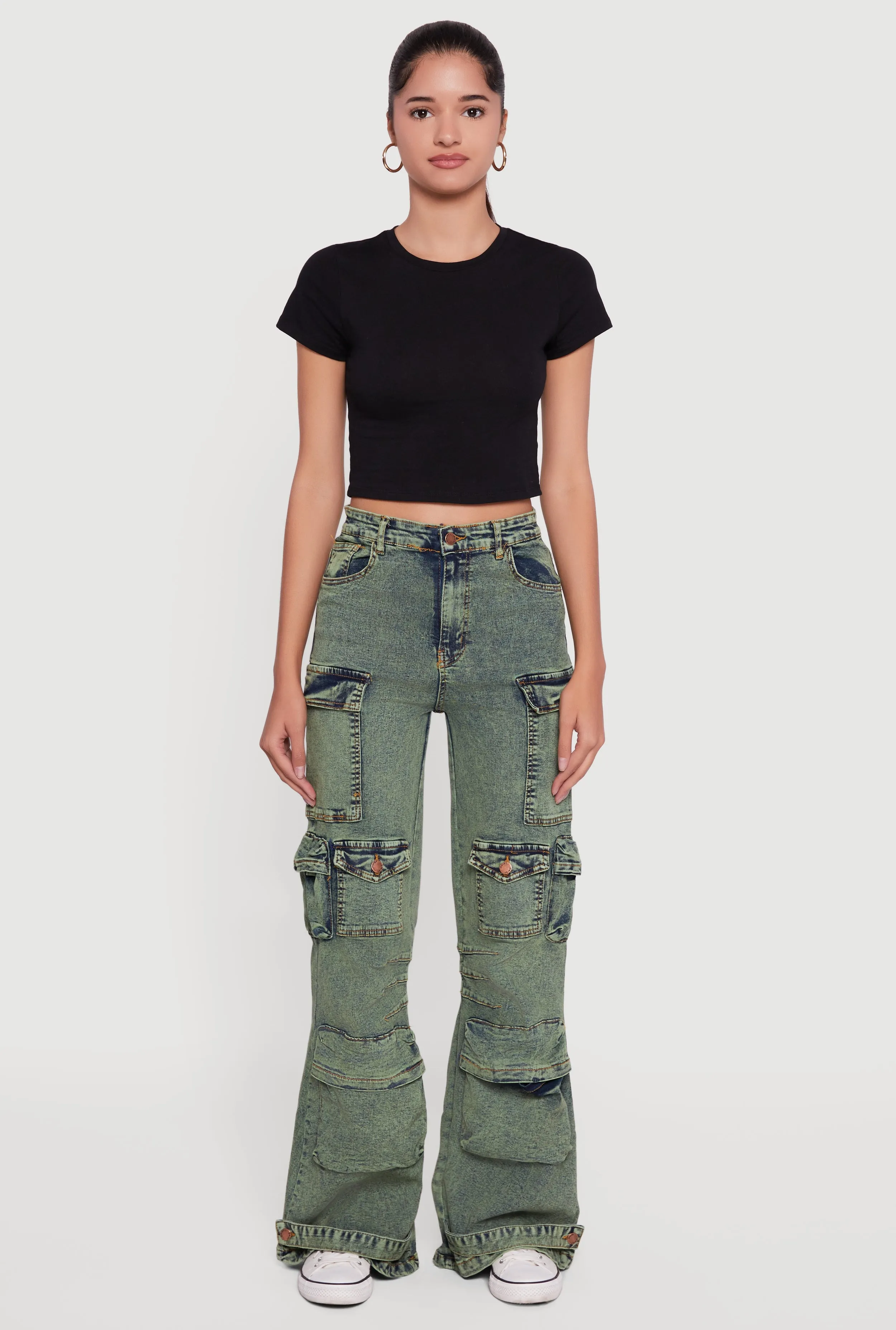Acid Wash Flare Leg Utility Jeans sold by Rainbow product image thumbnail 2