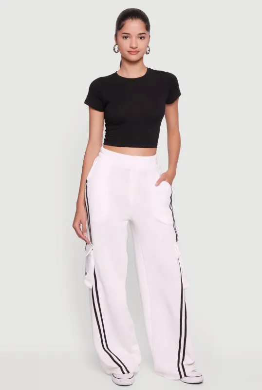 Brooklyn 83 Graphic Varsity Stripe Cargo Sweatpants sold by Rainbow