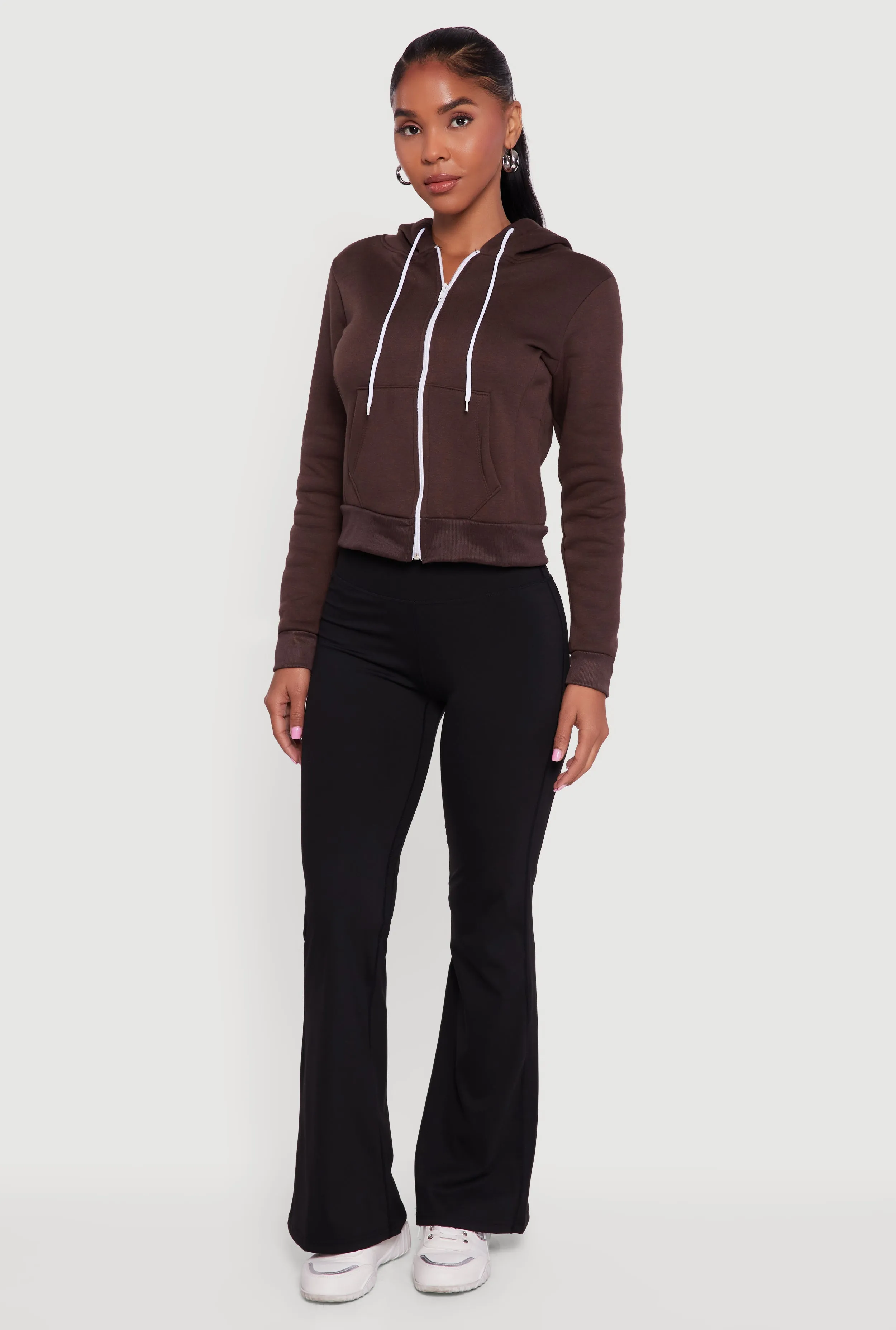 Contrast Zip Front Drawstring Hoodie sold by Rainbow