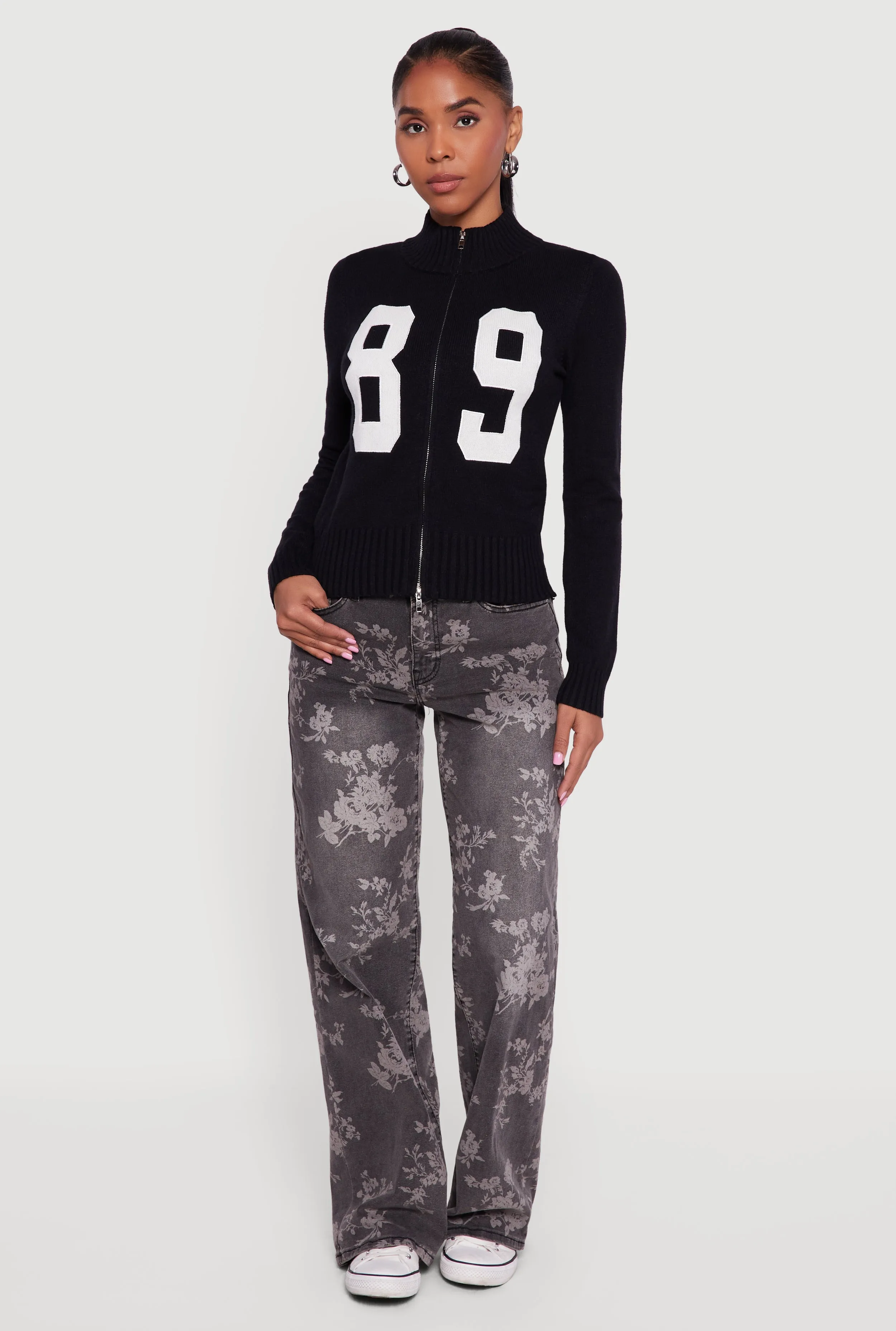 89 Graphic Mock Neck Zip Front Cardigan sold by Rainbow product image thumbnail 2