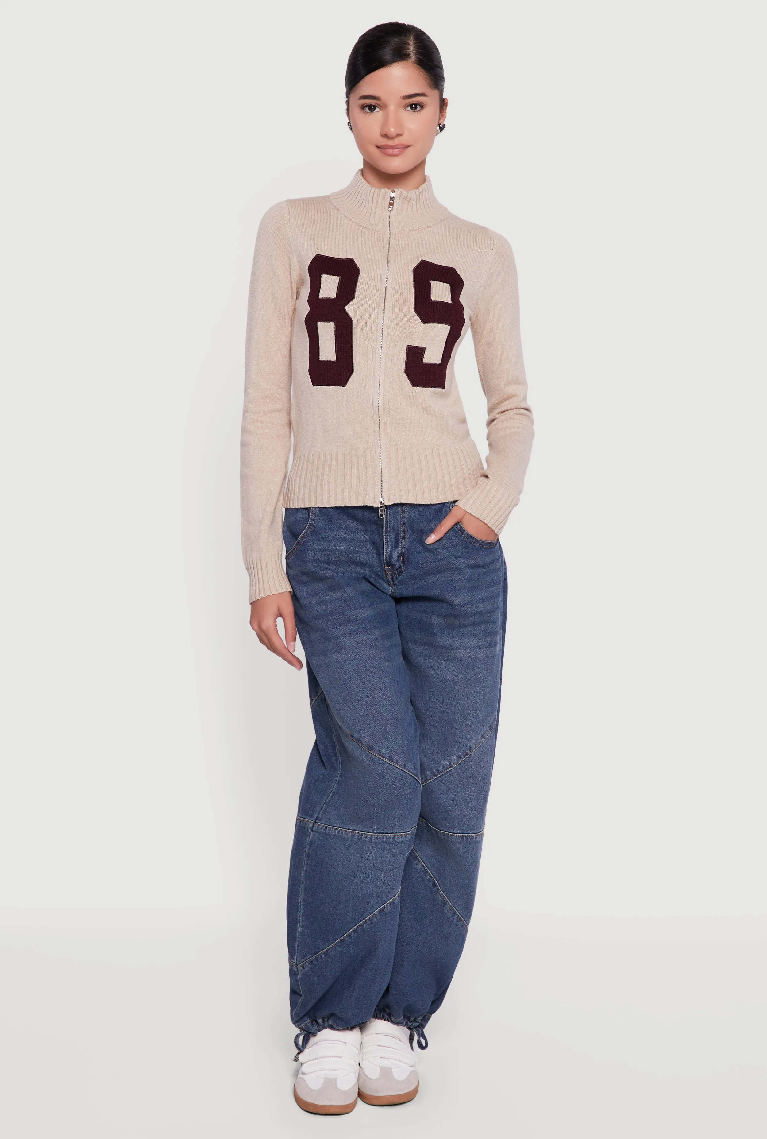 89 Graphic Mock Neck Zip Front Cardigan sold by Rainbow product image thumbnail 3