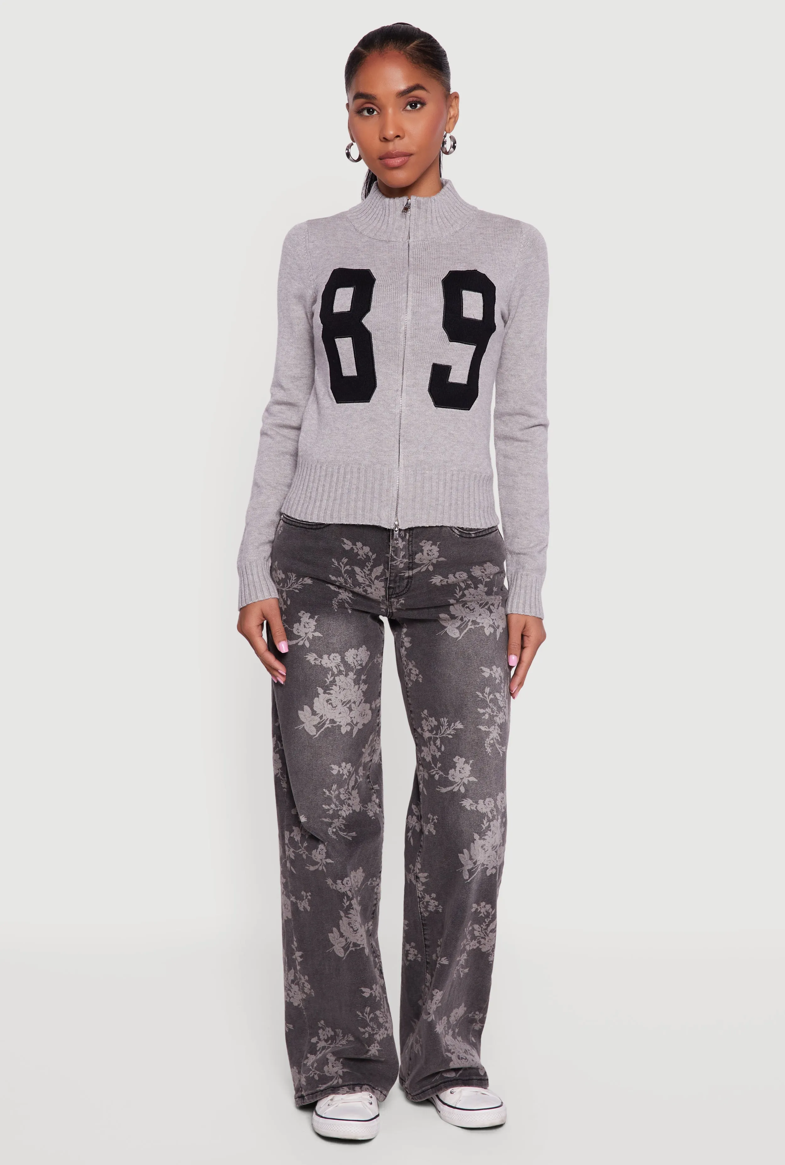 89 Graphic Mock Neck Zip Front Cardigan sold by Rainbow product image thumbnail 4