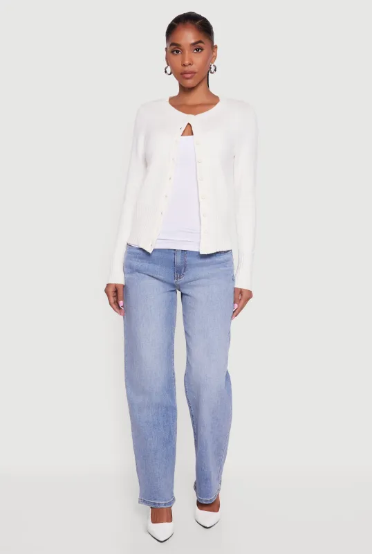 Rib Knit Button Front Cardigan sold by Rainbow