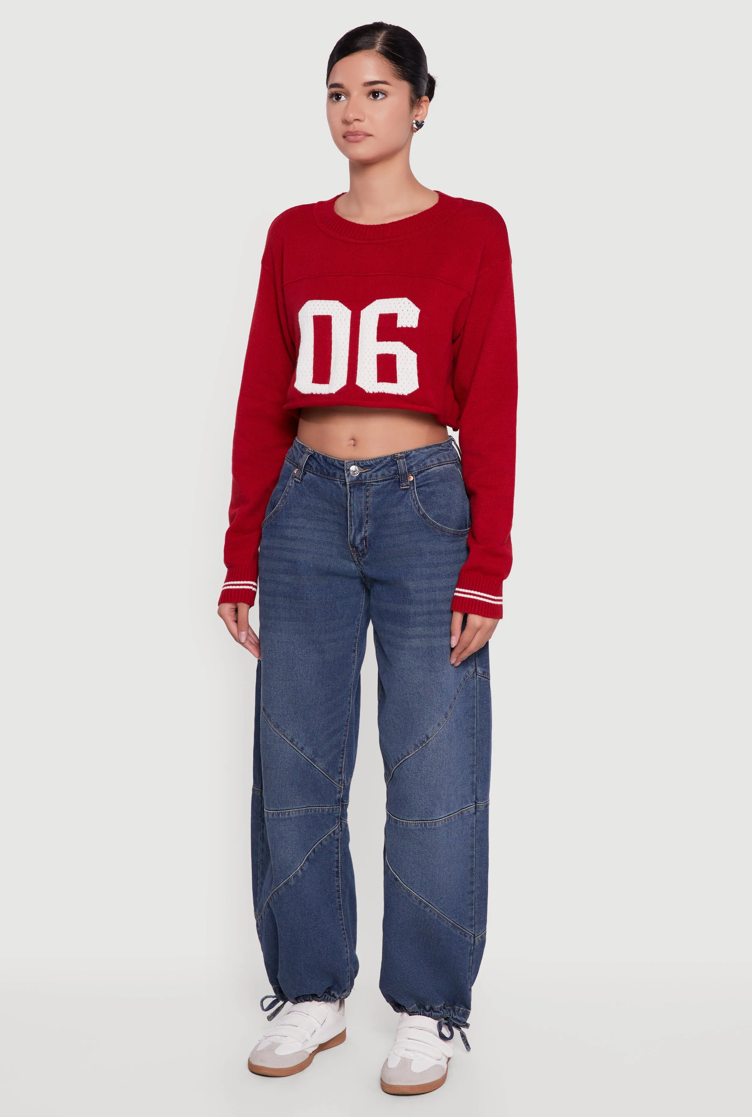 06 Graphic Varsity Stripe Detail Cropped Sweater sold by Rainbow product image thumbnail 5