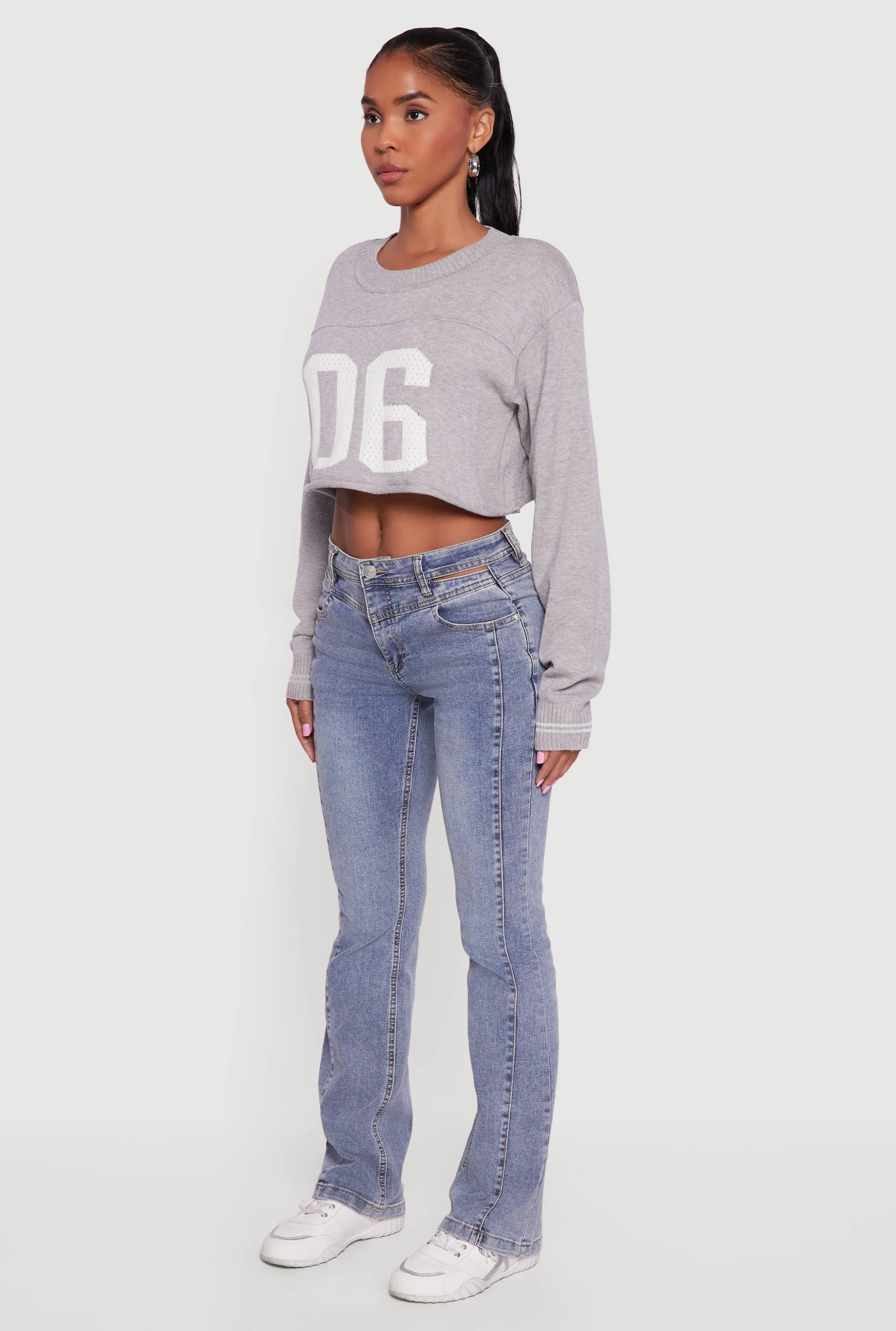 06 Graphic Varsity Stripe Detail Cropped Sweater sold by Rainbow product image thumbnail 5