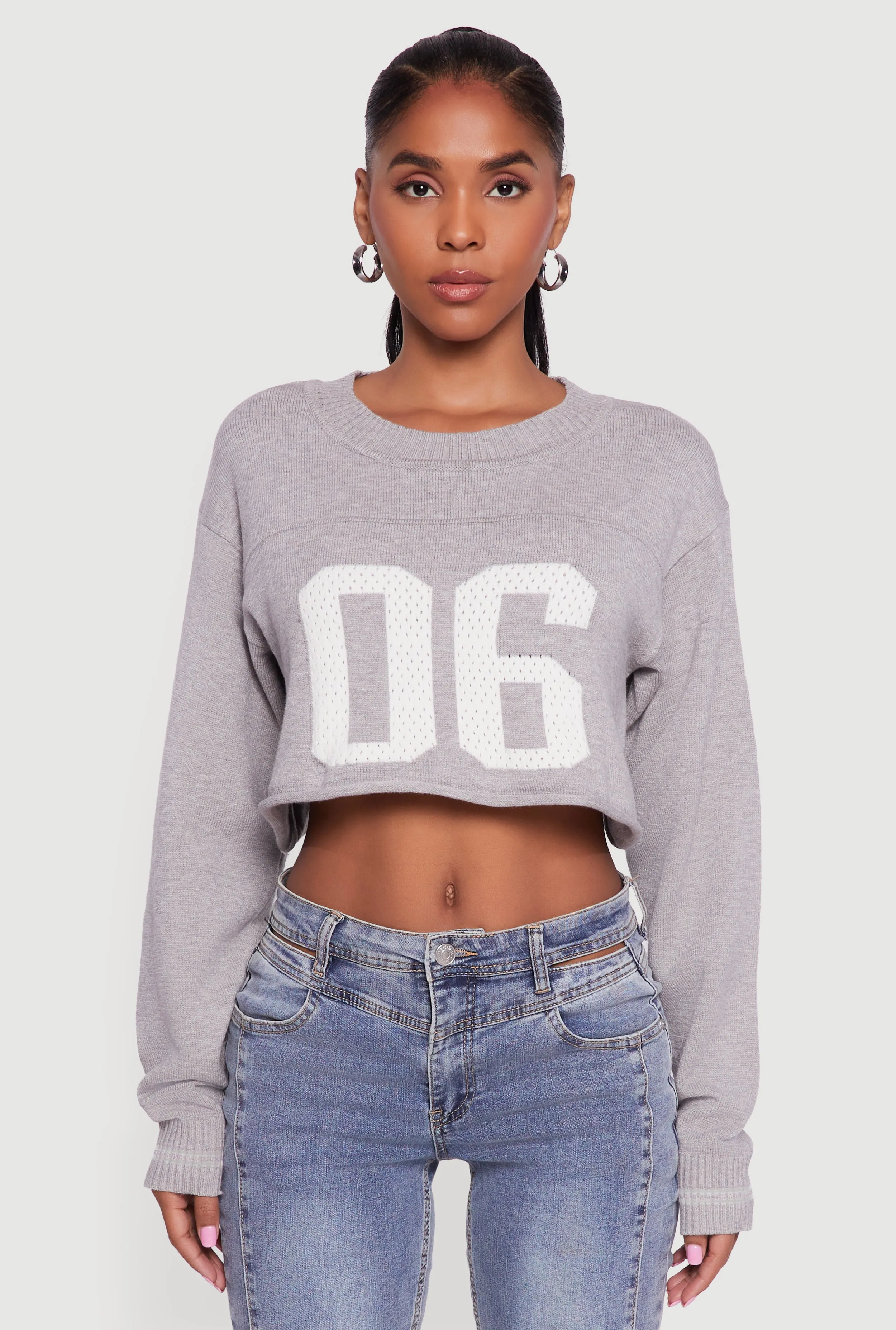 06 Graphic Varsity Stripe Detail Cropped Sweater sold by Rainbow product image thumbnail 2