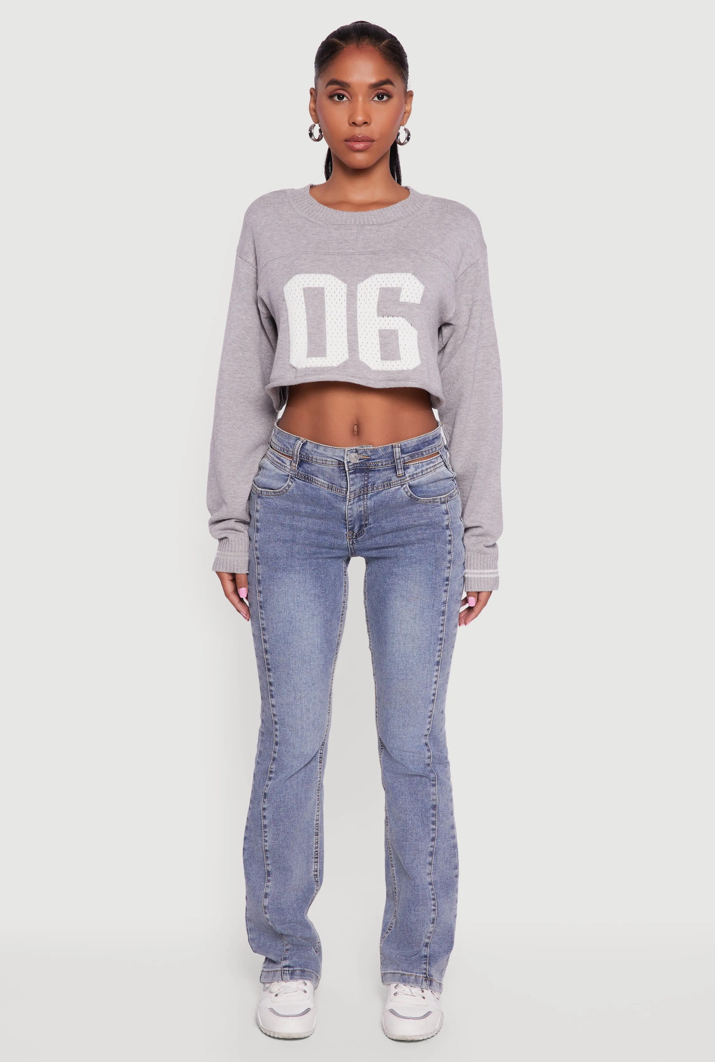 06 Graphic Varsity Stripe Detail Cropped Sweater sold by Rainbow product image thumbnail 3