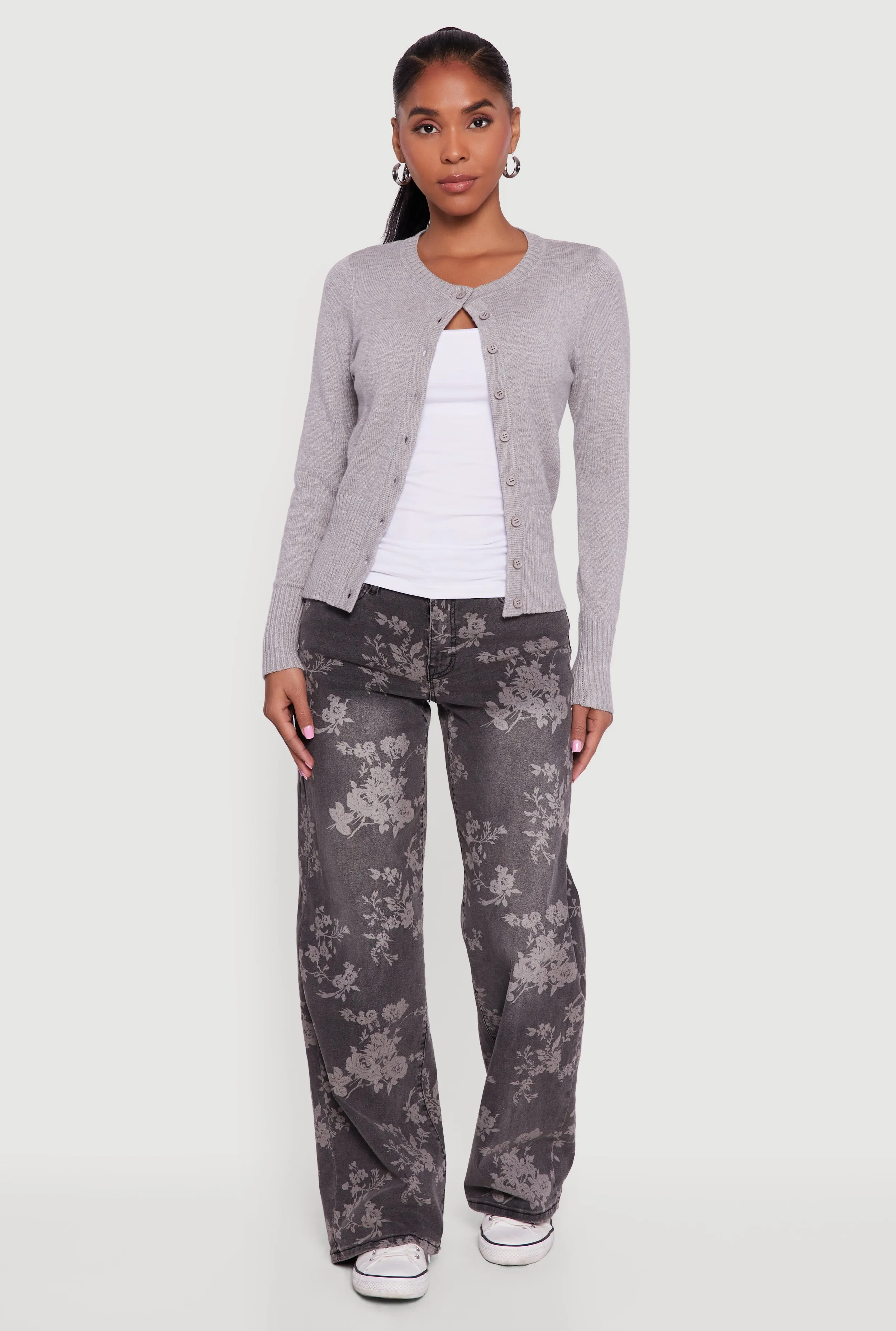 Rib Knit Button Front Cardigan sold by Rainbow