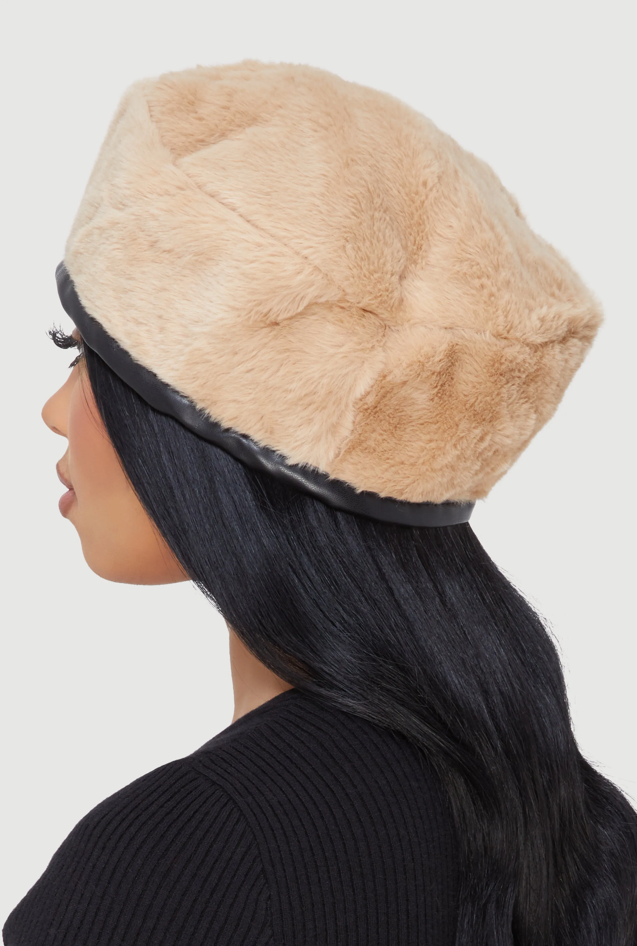 Faux Fur Beret with Faux Leather Trim sold by Rainbow product image thumbnail 3