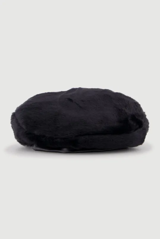 Faux Fur Beret with Faux Leather Trim sold by Rainbow