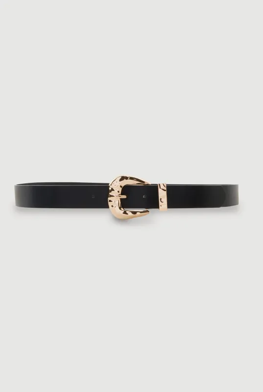 Plus Size Metallic Hammered Detail Buckle Faux Leather Belt sold by Rainbow