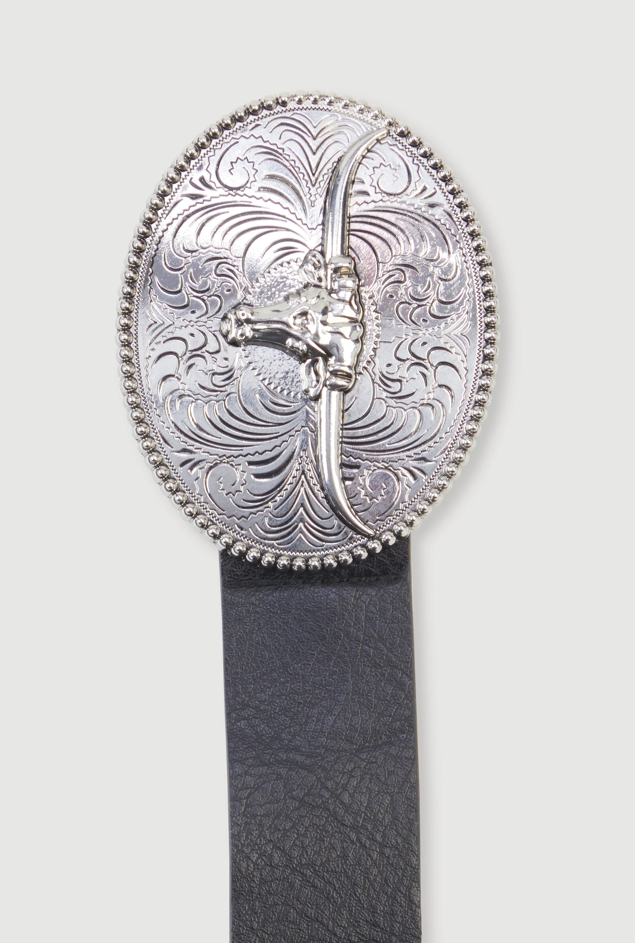 Plus Size Metallic Bull Buckle Faux Leather Belt sold by Rainbow product image thumbnail 3