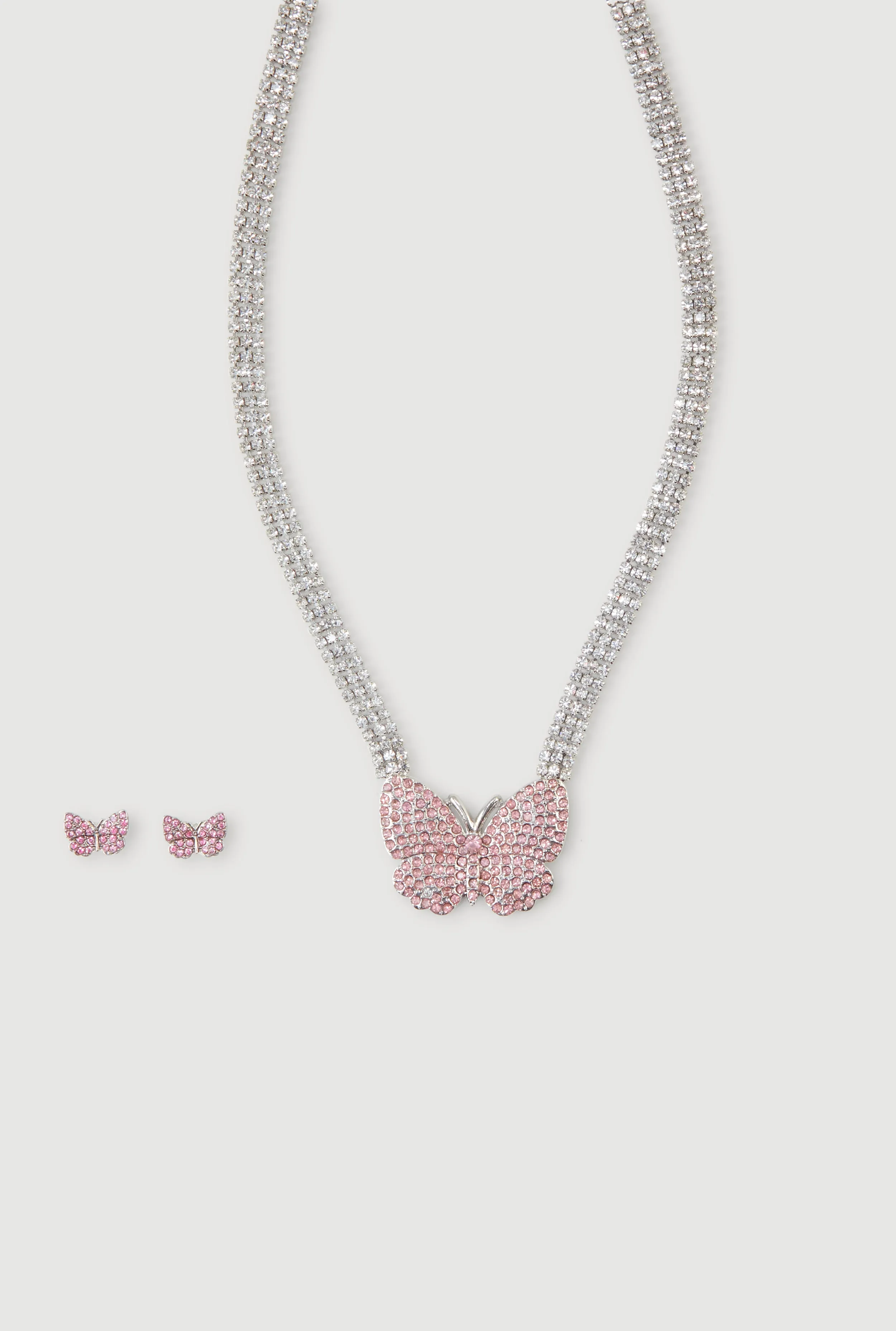 Cubic Zirconia Butterfly Necklace and Butterfly Earrings Set sold by Rainbow