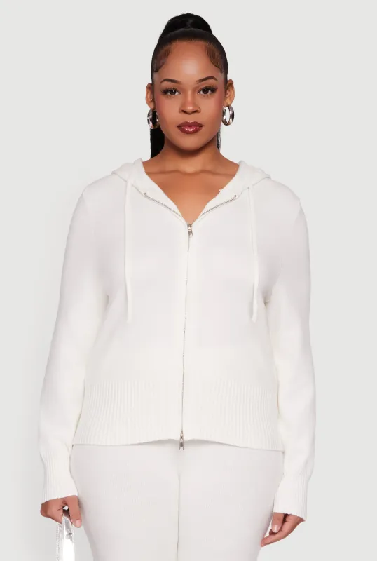 Plus Size Zip Front Sweater Hoodie sold by Rainbow