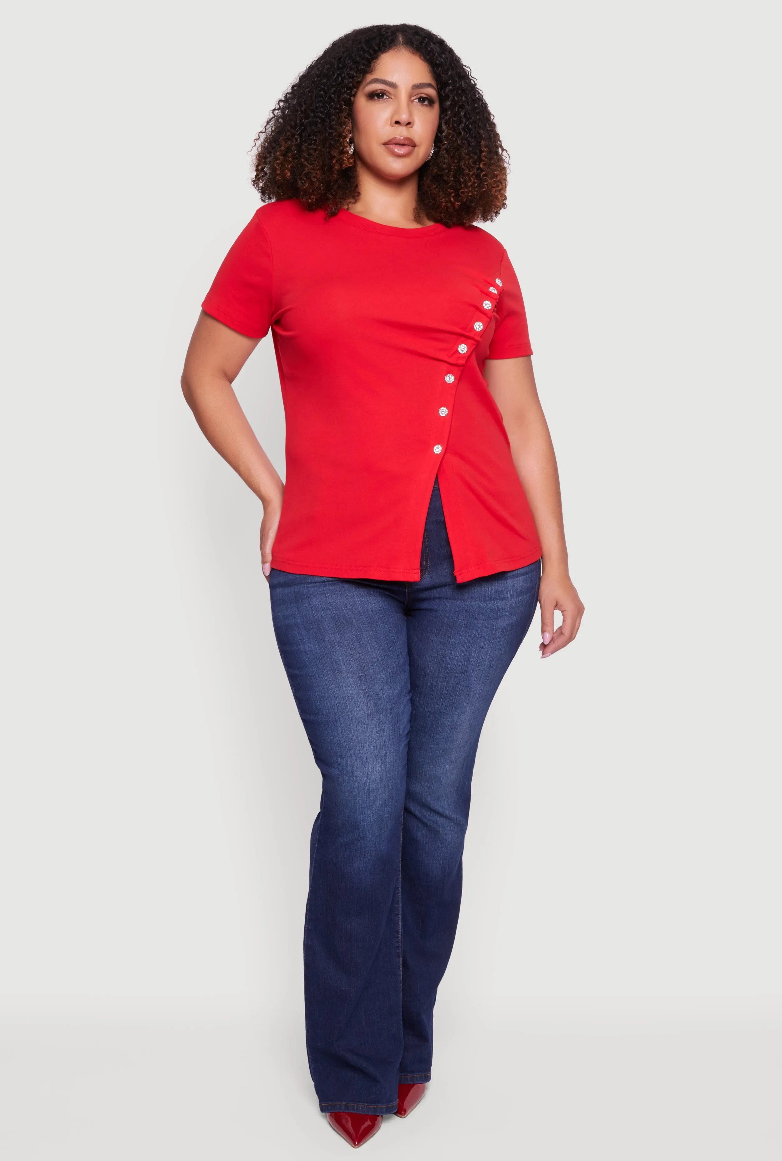 Plus Size Asymmetrical Metallic Detail Slit Front Top sold by Rainbow product image thumbnail 2