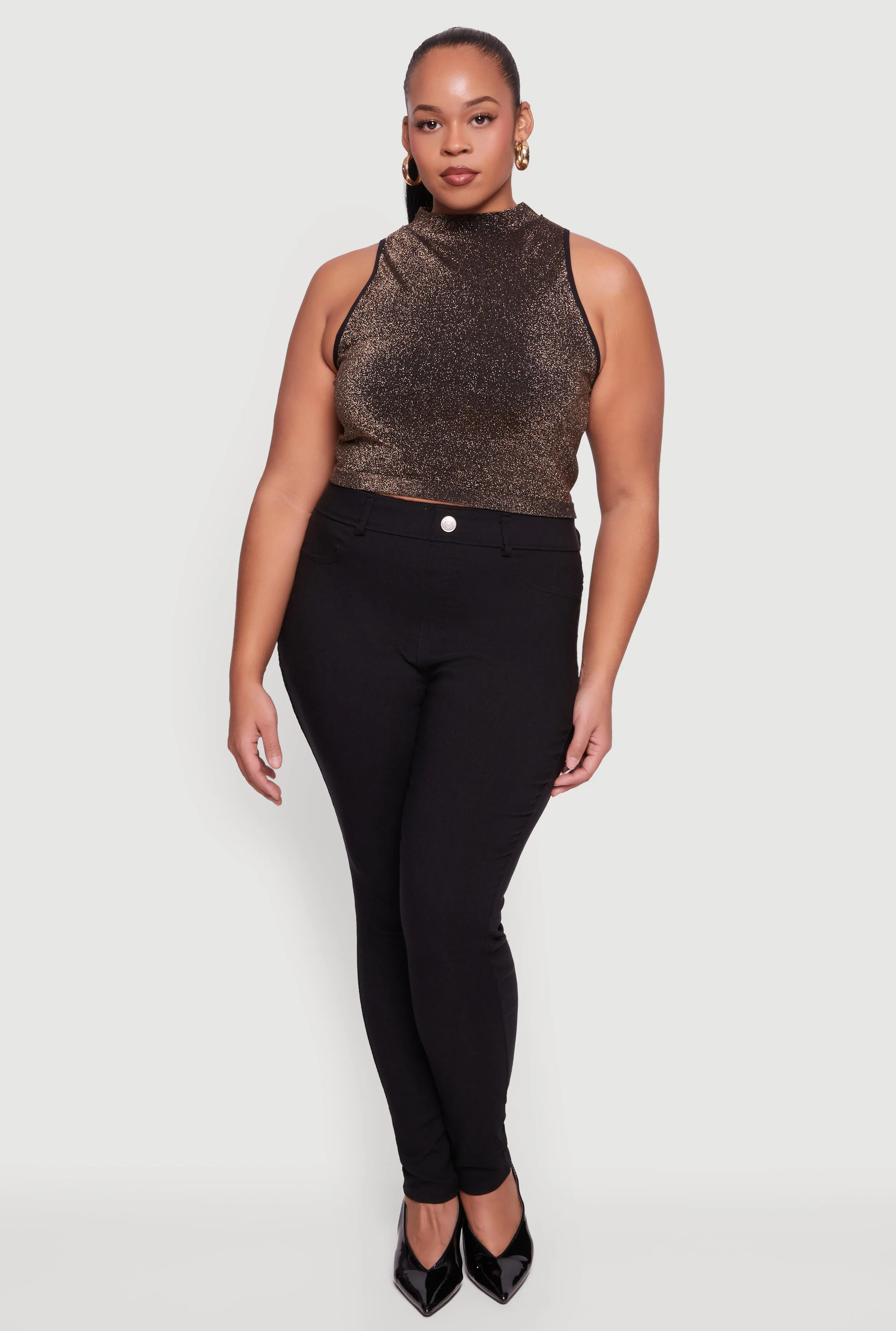 Plus Size Sleeveless Lurex Mock Neck Tank Top sold by Rainbow product image thumbnail 3