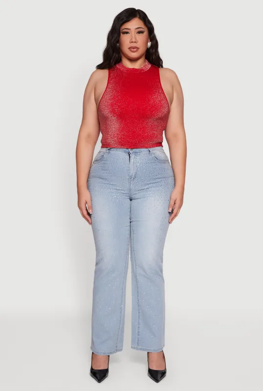 Plus Size Sleeveless Lurex Mock Neck Tank Top sold by Rainbow