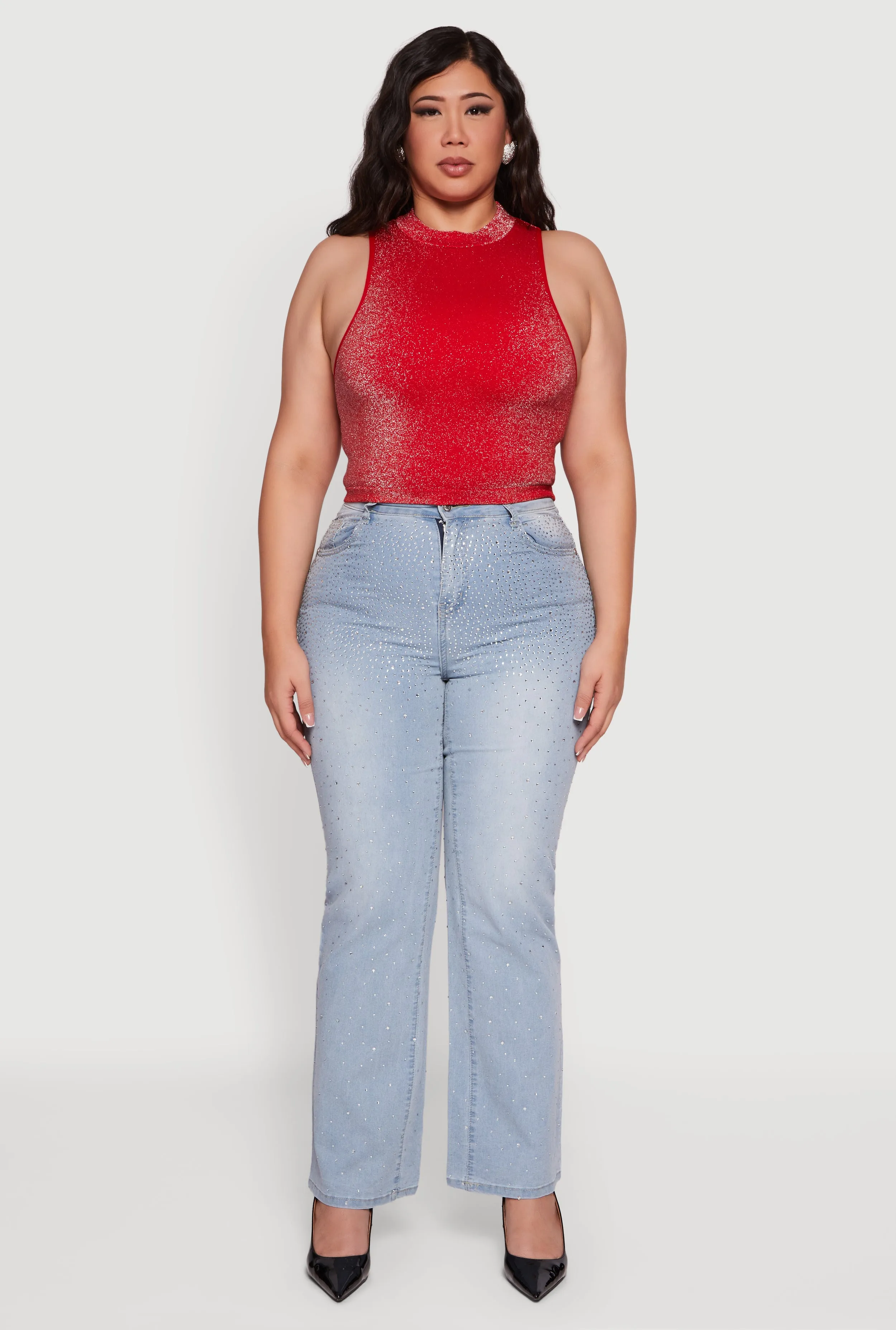 Plus Size Sleeveless Lurex Mock Neck Tank Top sold by Rainbow