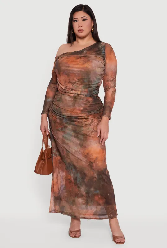 Plus Size Patterned High Waisted Mesh Maxi Skirt sold by Rainbow