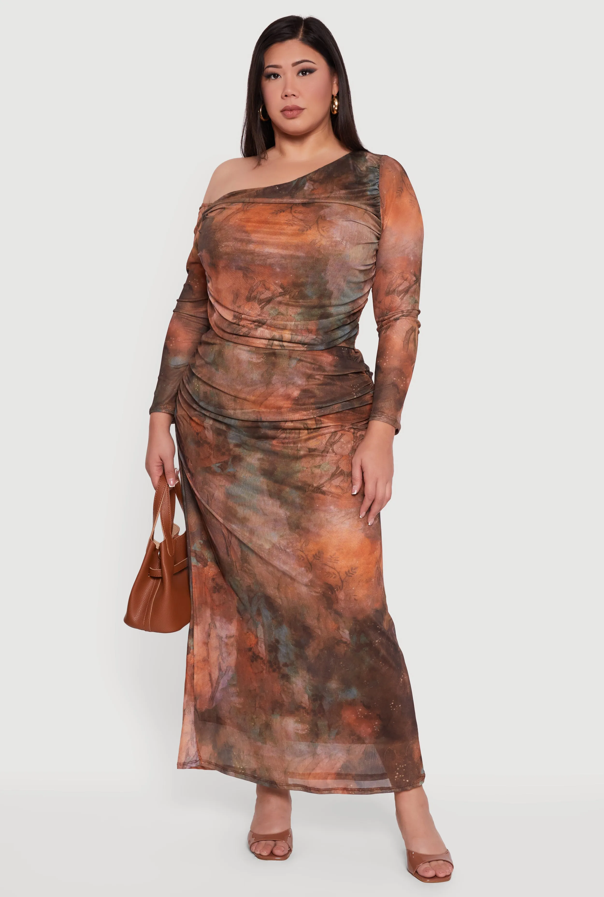 Plus Size Patterned High Waisted Mesh Maxi Skirt sold by Rainbow