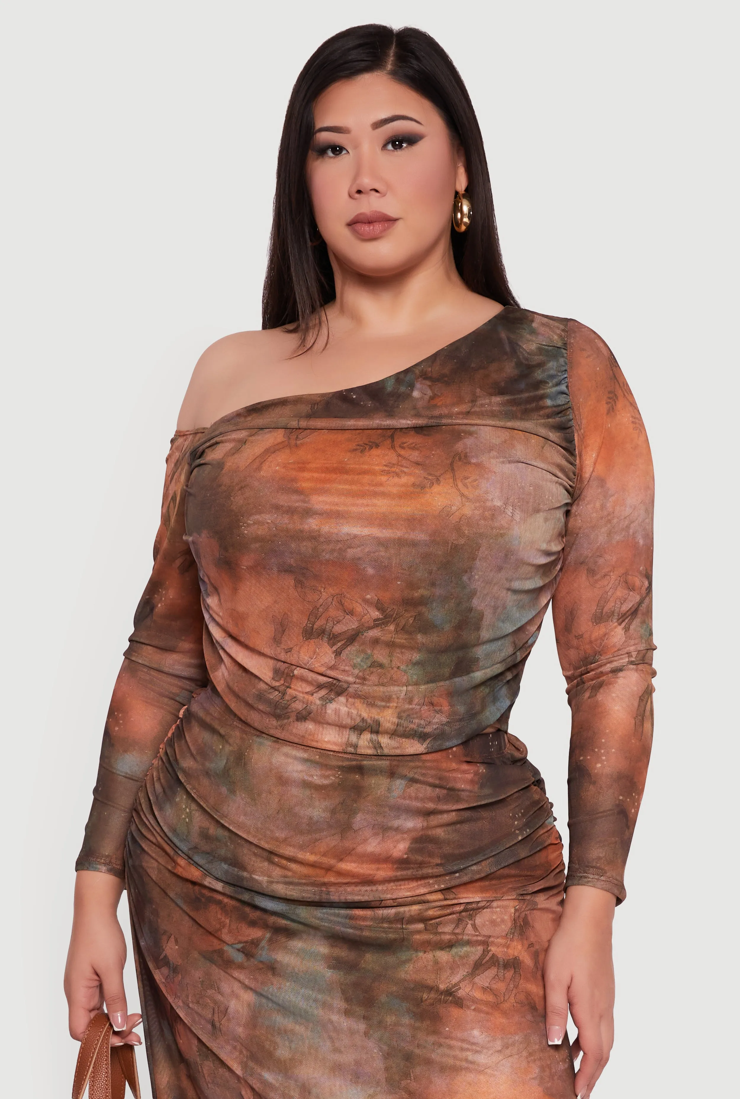 Plus Size One Shoulder Side Ruched Crop Top sold by Rainbow