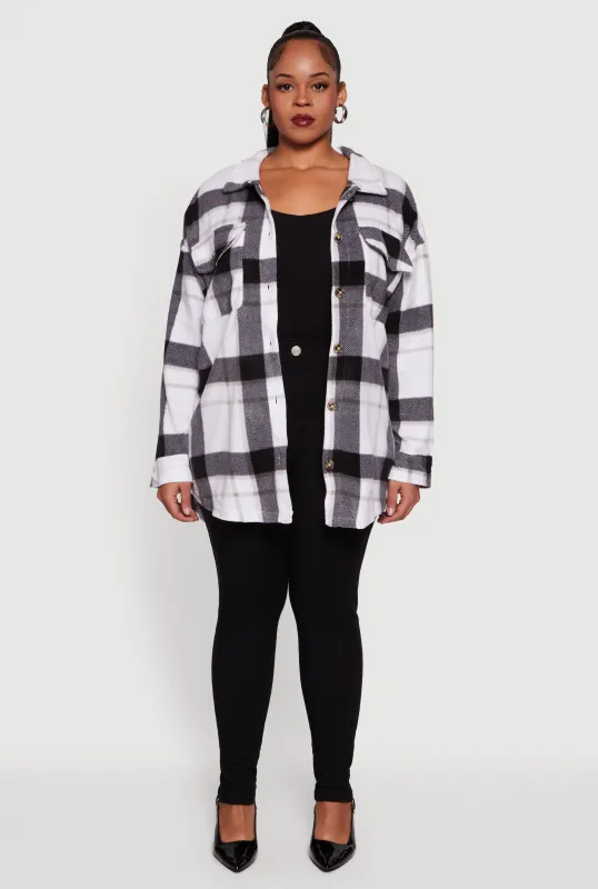 Plus Size Collared Button Front Plaid Tunic Shirt sold by Rainbow