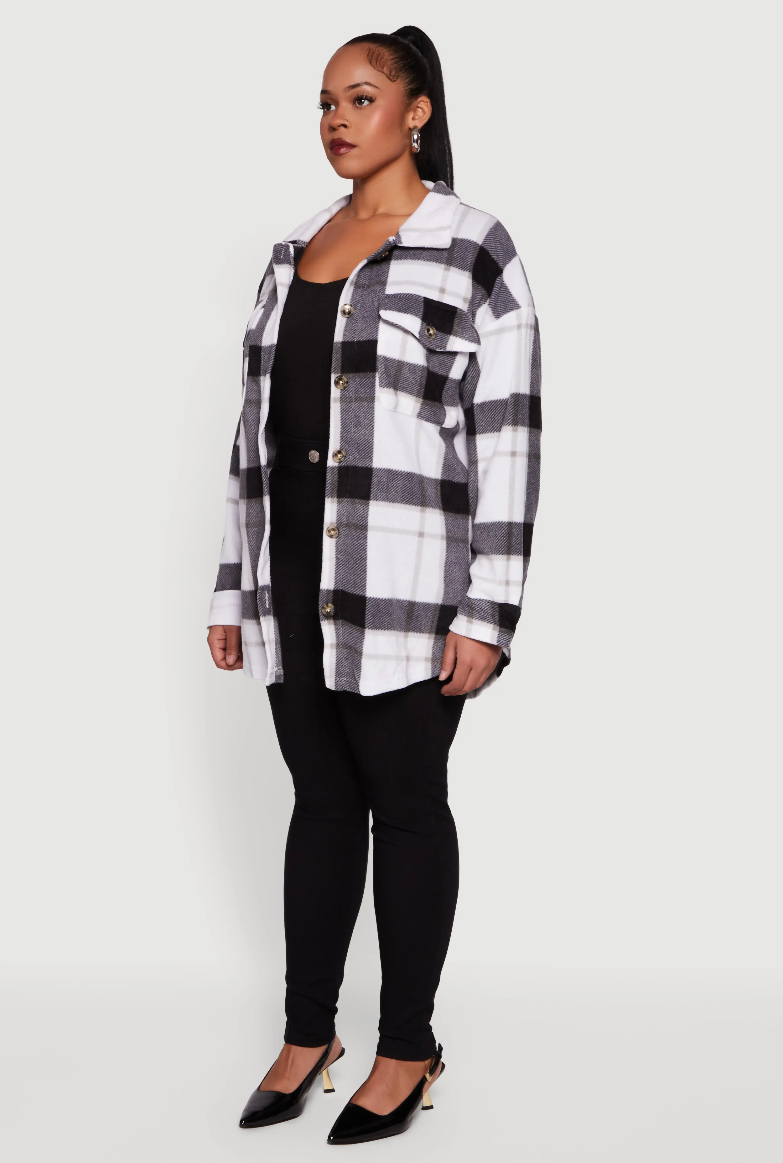 Plus Size Collared Button Front Plaid Tunic Shirt sold by Rainbow product image thumbnail 5