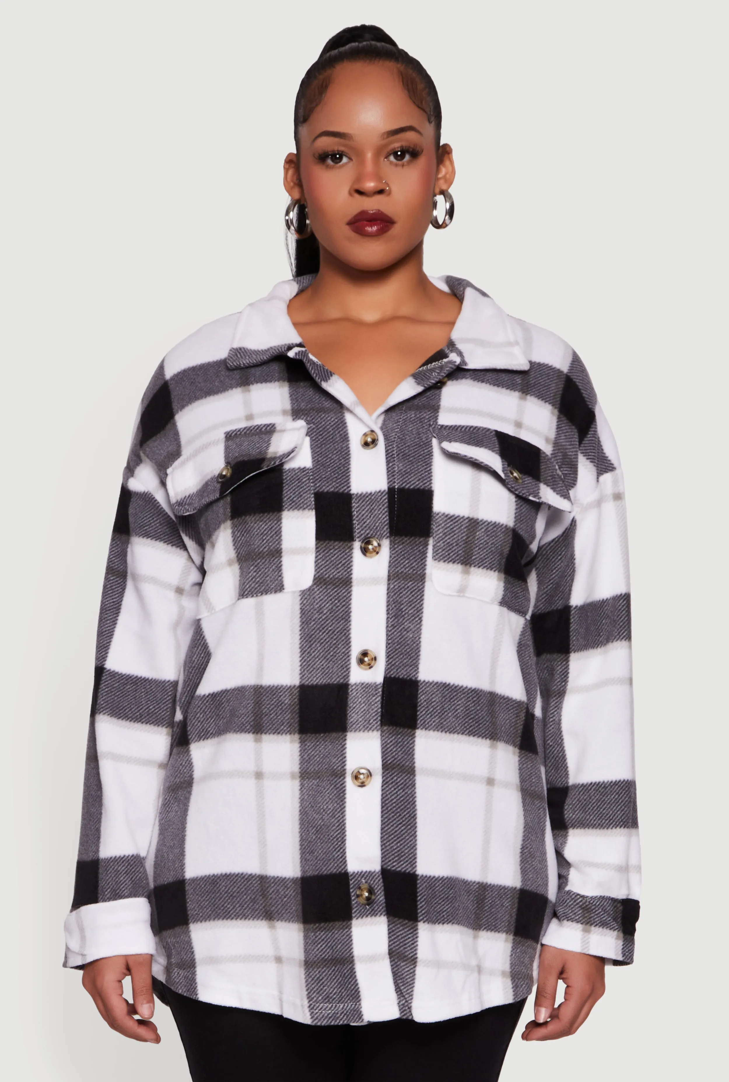 Plus Size Collared Button Front Plaid Tunic Shirt sold by Rainbow product image thumbnail 2