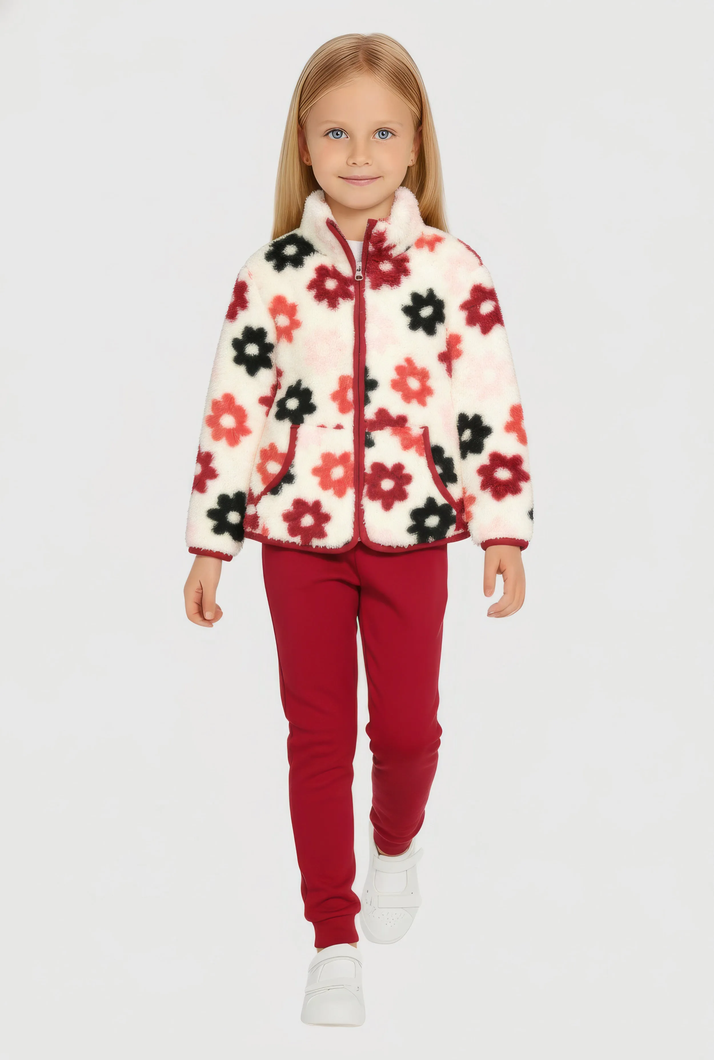 Little Girls Floral Sherpa Zip Front Jacket and Sweatpants sold by Rainbow
