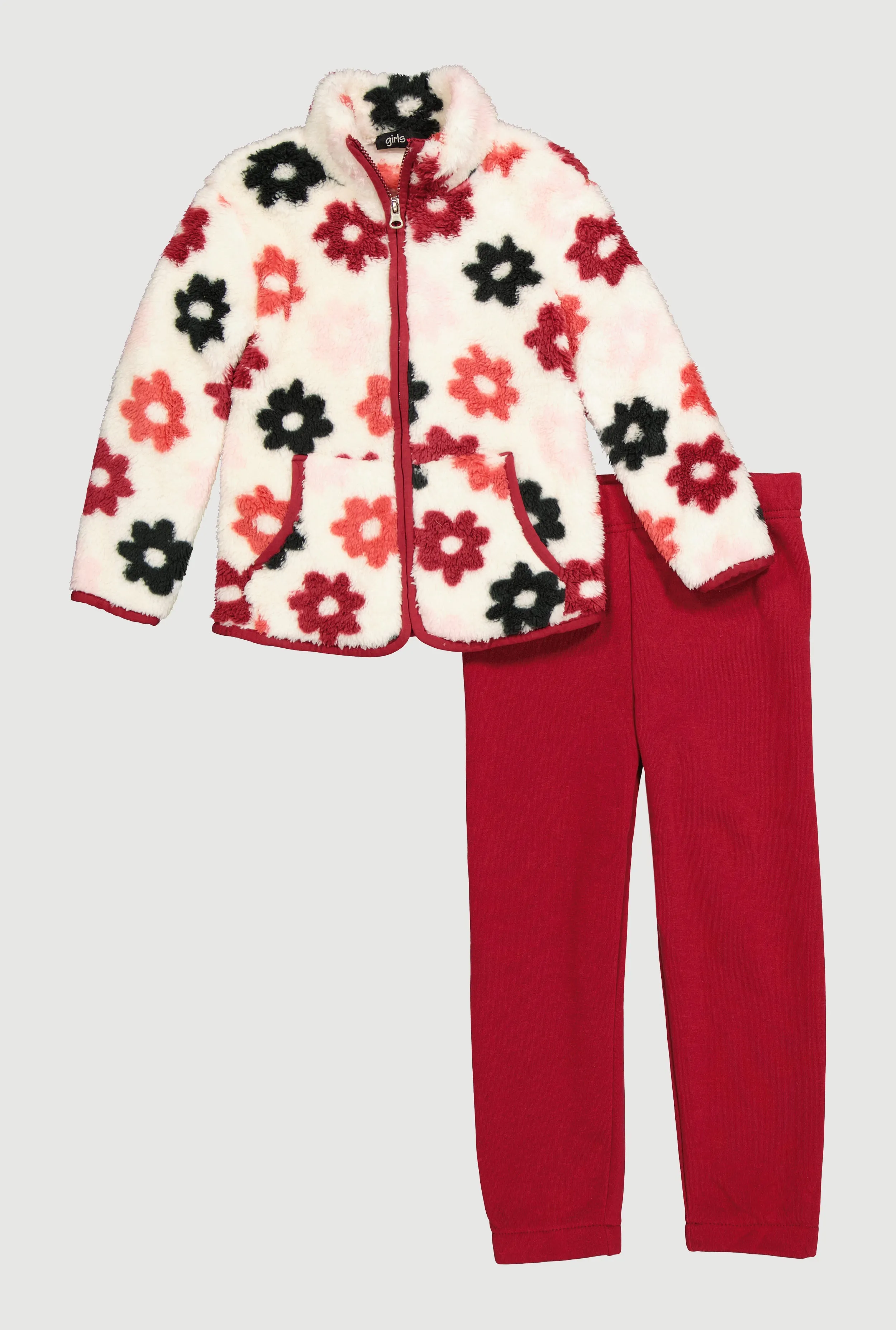 Little Girls Floral Sherpa Zip Front Jacket and Sweatpants sold by Rainbow product image thumbnail 2
