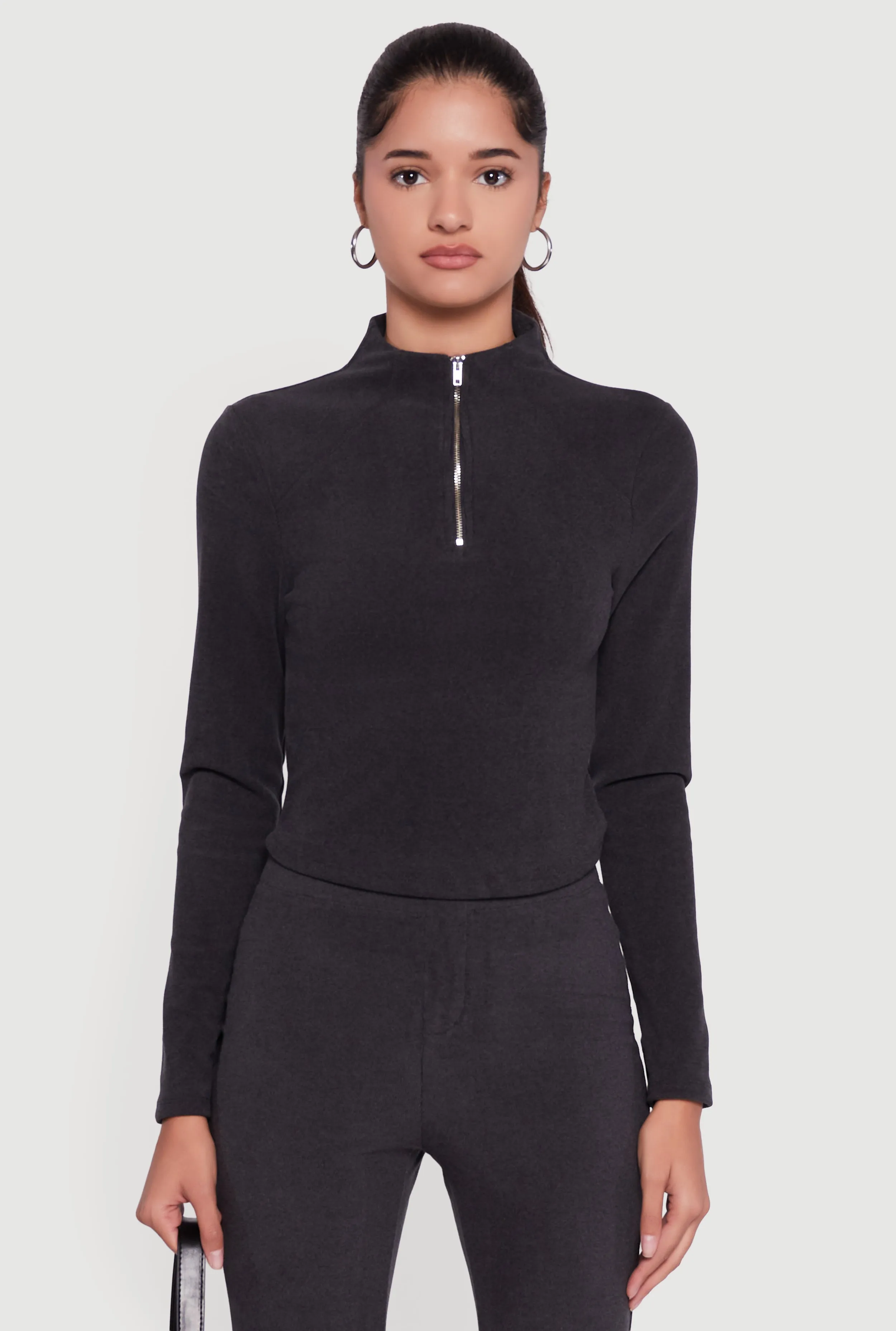 Brushed Rib Knit Long Sleeve Mock Neck Sweatshirt sold by Rainbow product image thumbnail 2