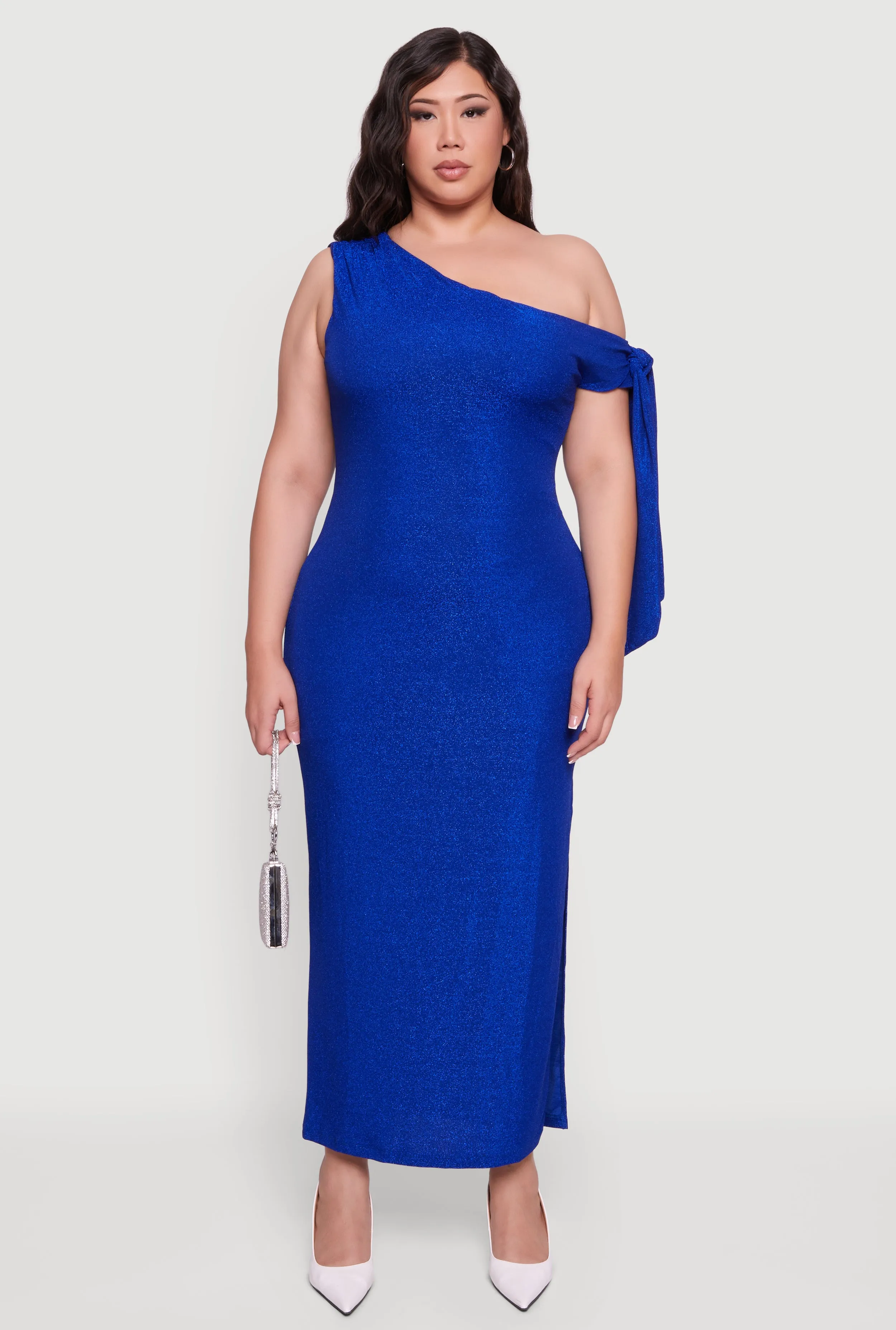 Plus Size One Shoulder Lurex Maxi Dress with Side Slit sold by Rainbow product image thumbnail 2