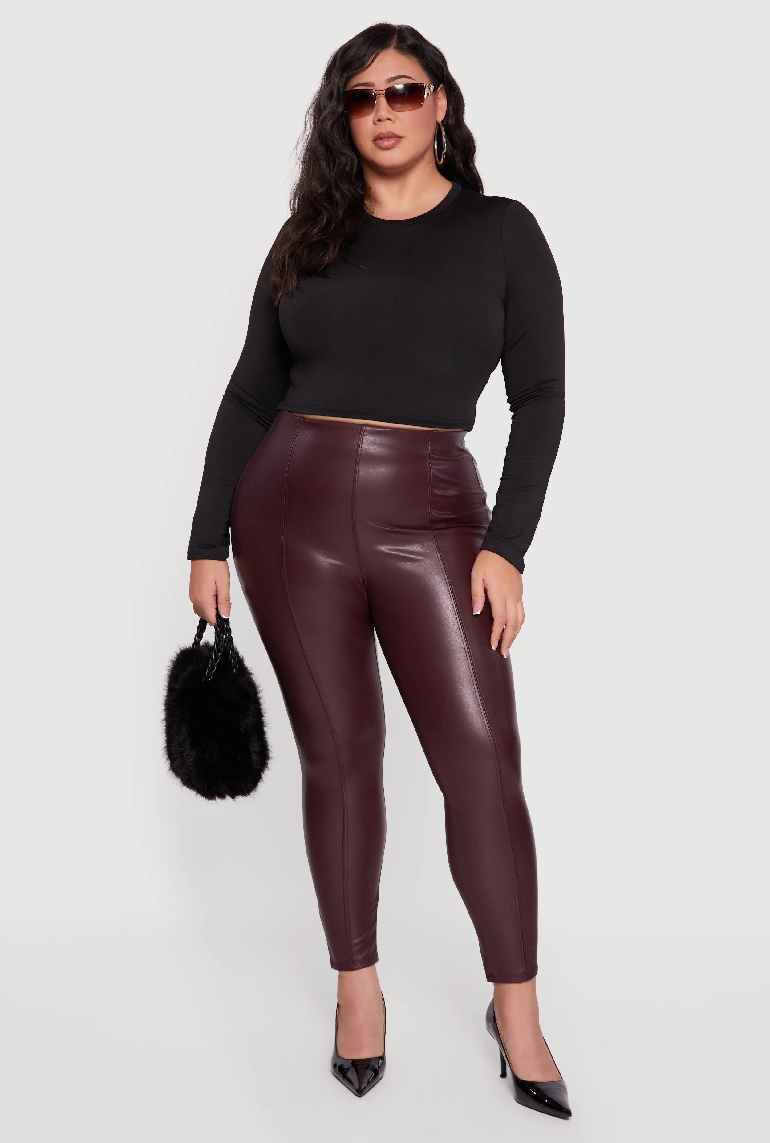 Plus Size Pintuck Pull On Faux Leather Leggings sold by Rainbow