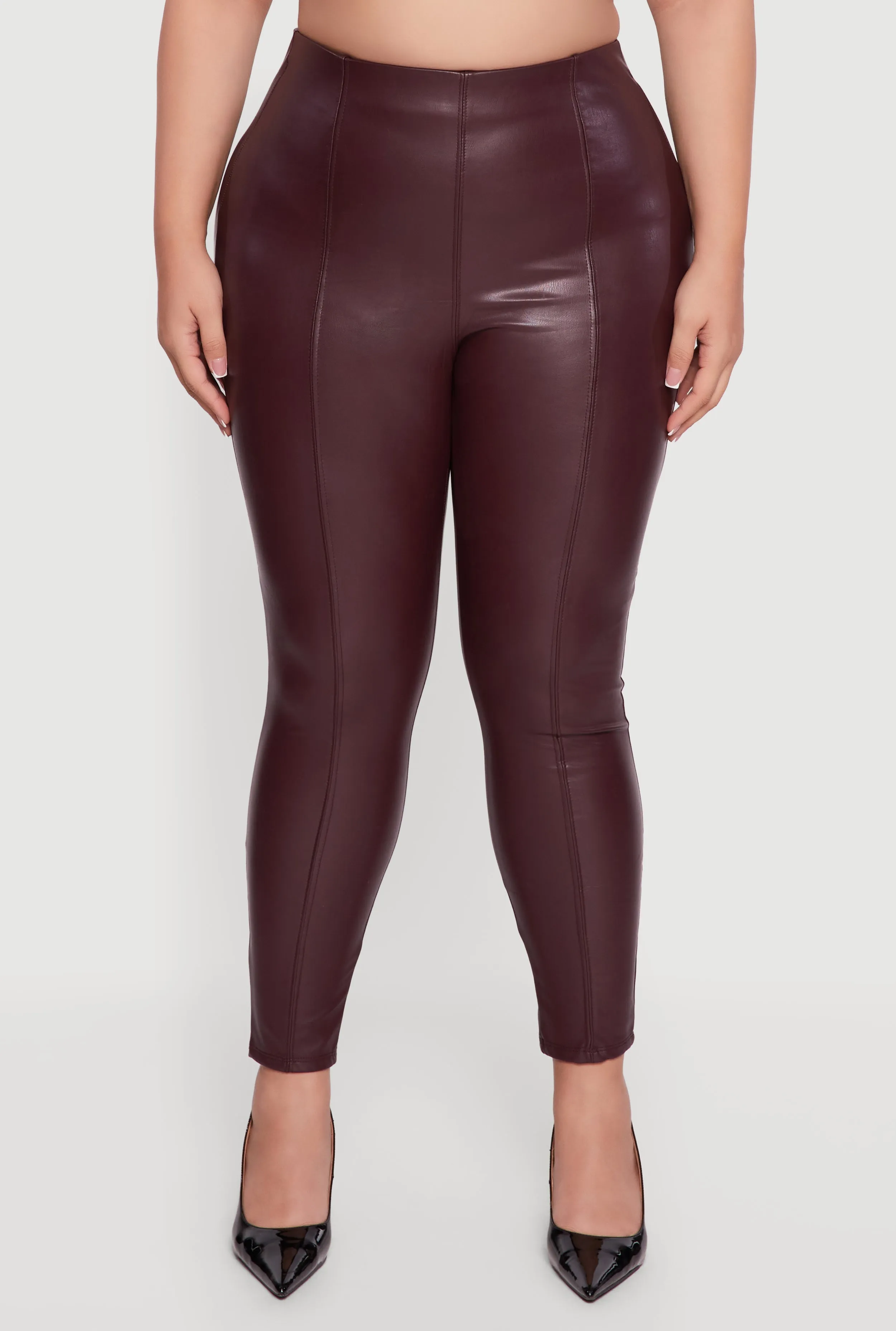 Plus Size Pintuck Pull On Faux Leather Leggings sold by Rainbow product image thumbnail 5